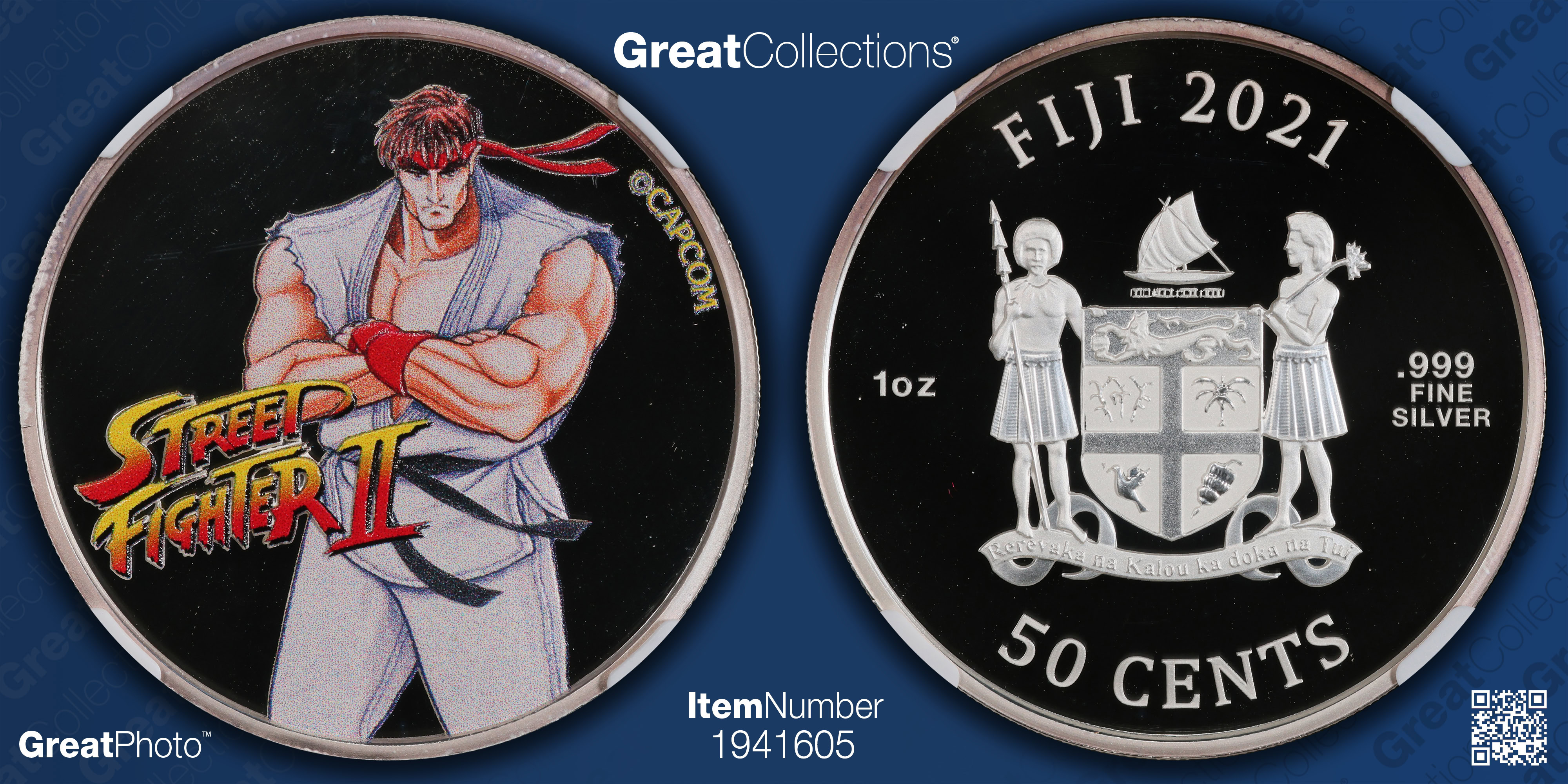 Fiji 2021 Colorized Silver 50 Cents Street Fighter II Ryu First