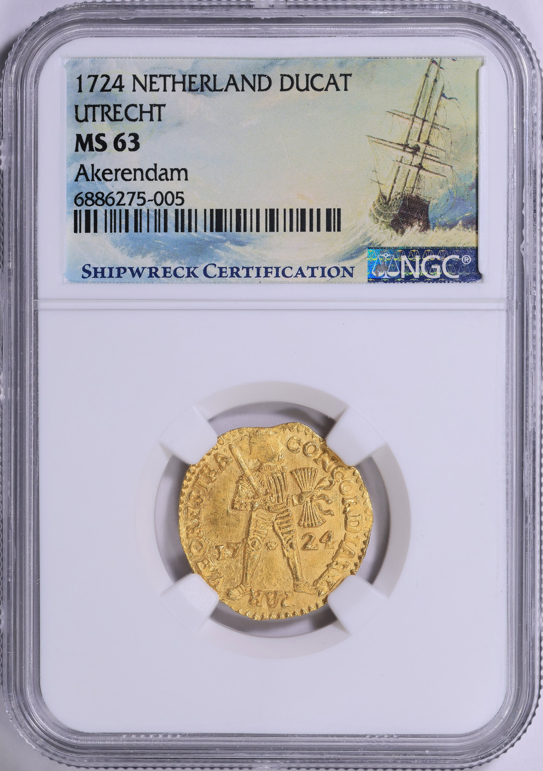 Netherlands - Utrecht 1724 Gold Ducat KM-7.4 NGC MS-63 (Akerendam