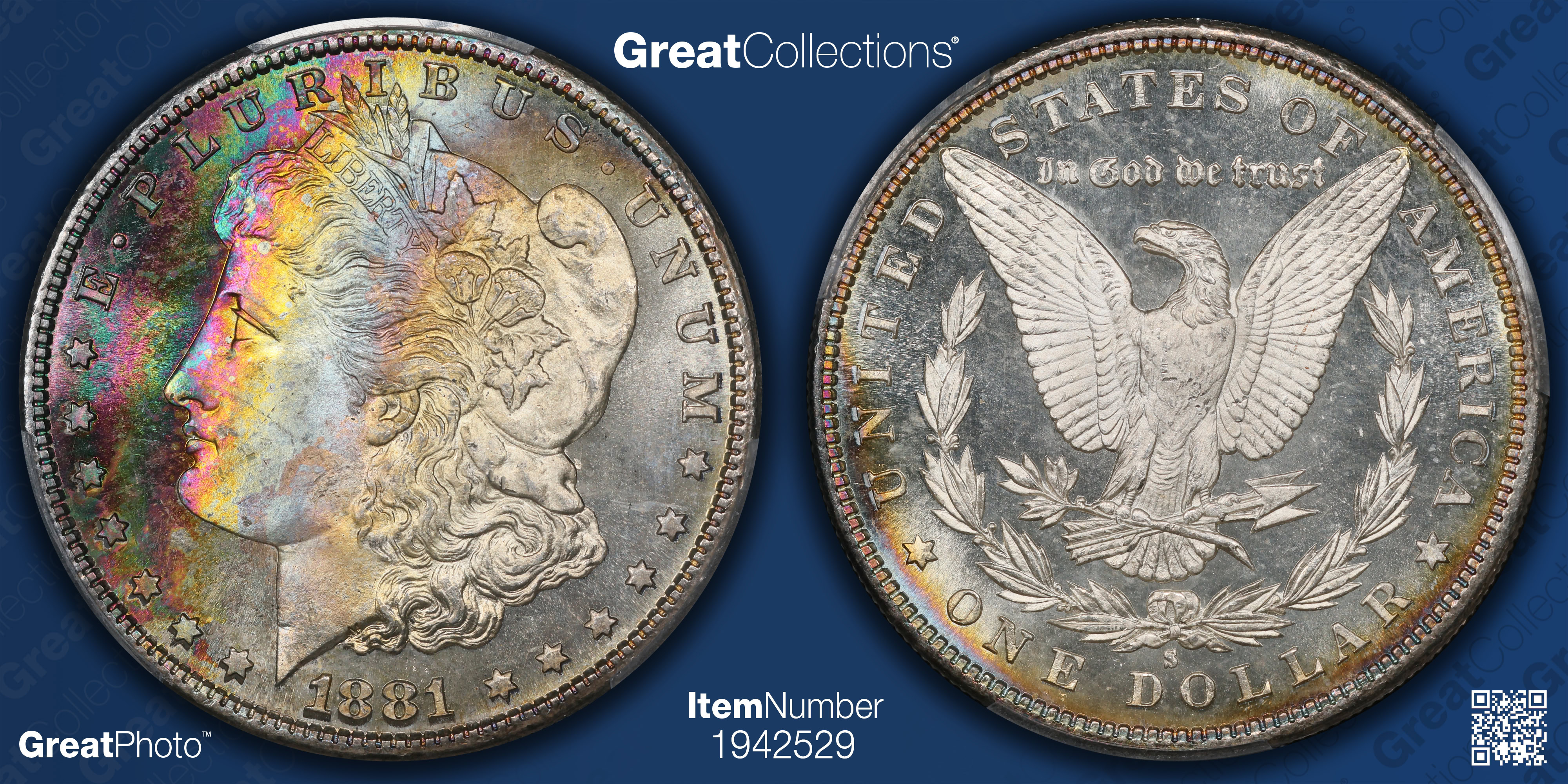 1881-S Morgan Silver Dollar PCGS MS-67+ PL (CAC Green) (Toned