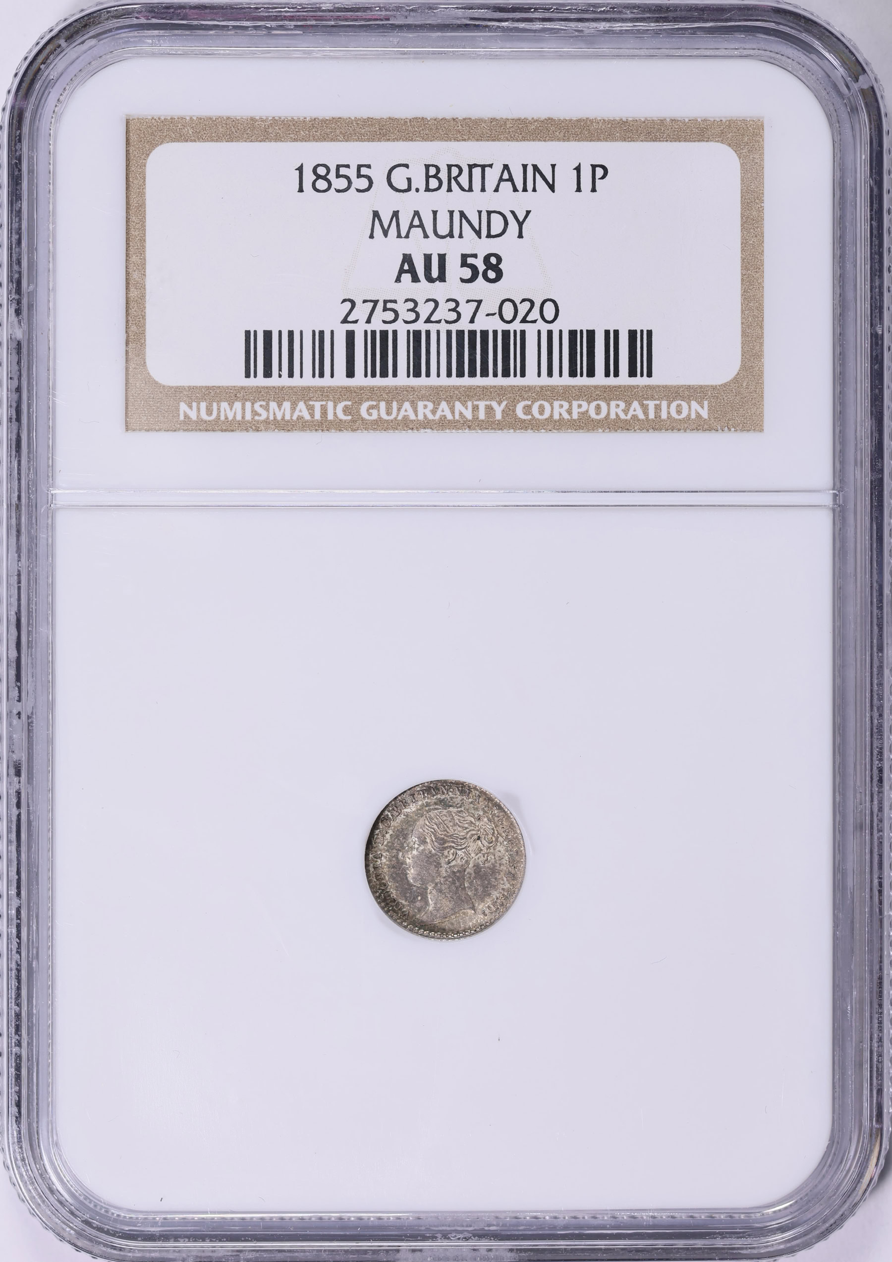 Great Britain 1855 Silver Maundy Penny KM-727 NGC AU-58 (Item
