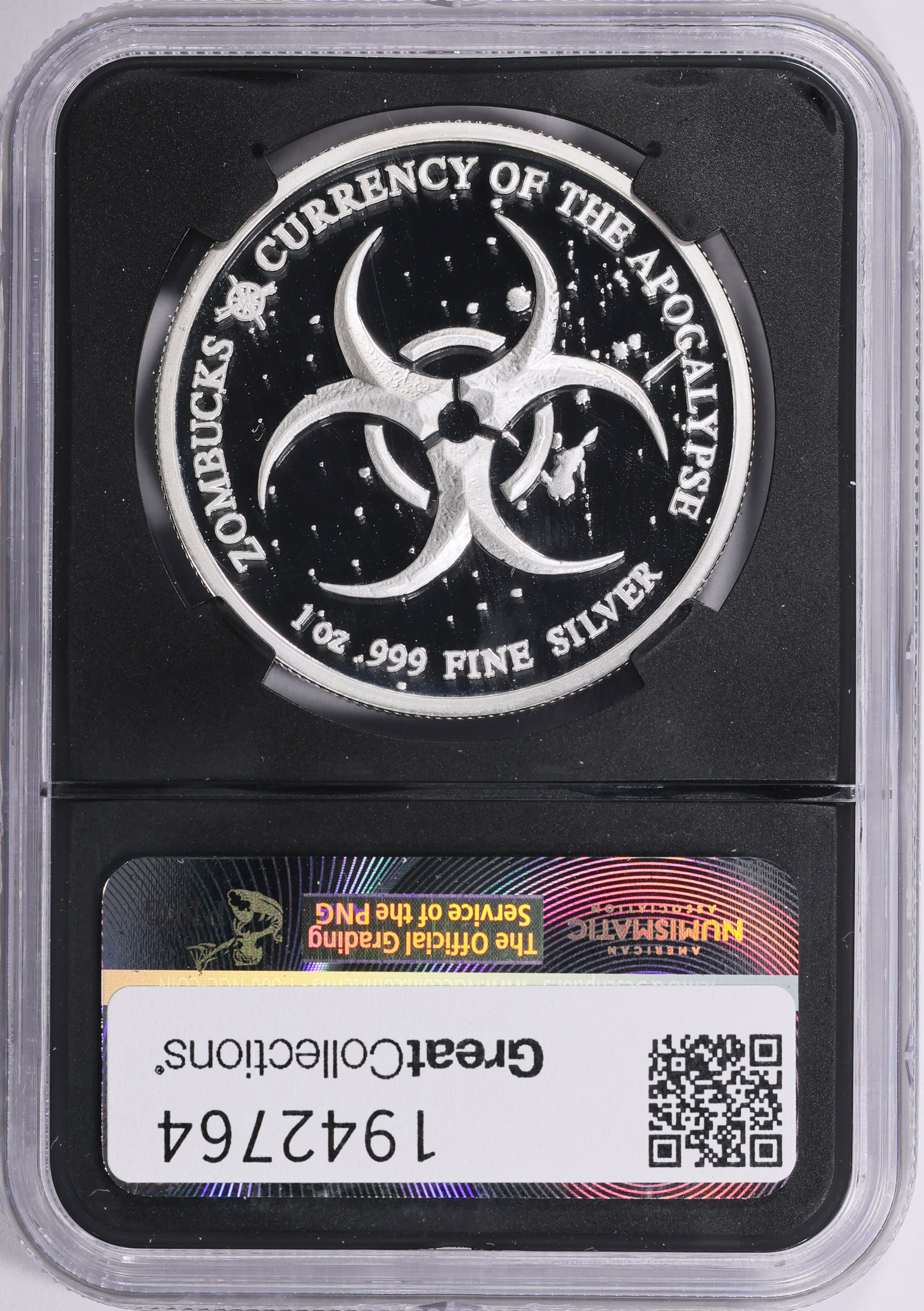 2018 Silver 1oz Z50 Zombucks The Barber Round NGC Proof-70 UC