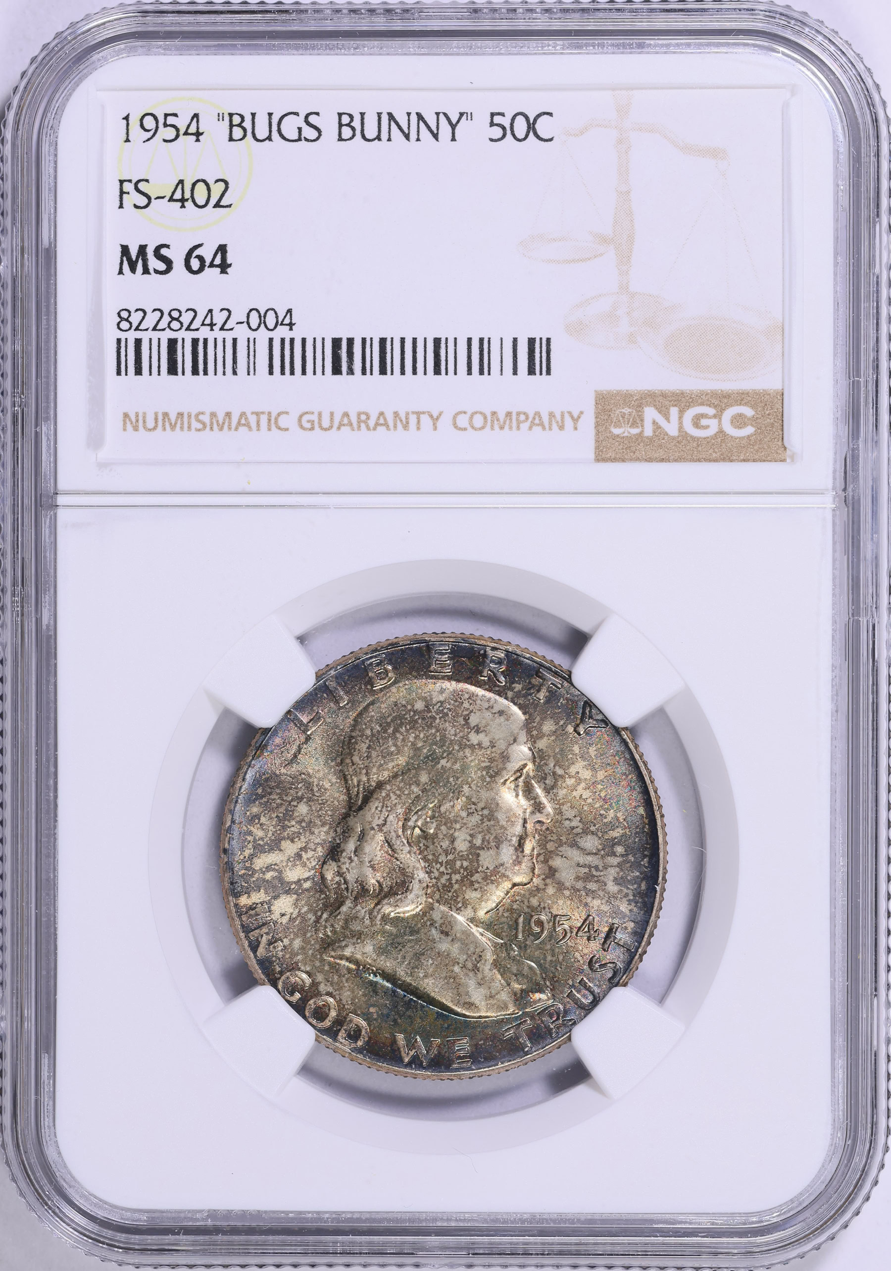 1954 Franklin Half Dollar Bugs Bunny FS-402 NGC MS-64 (Toned