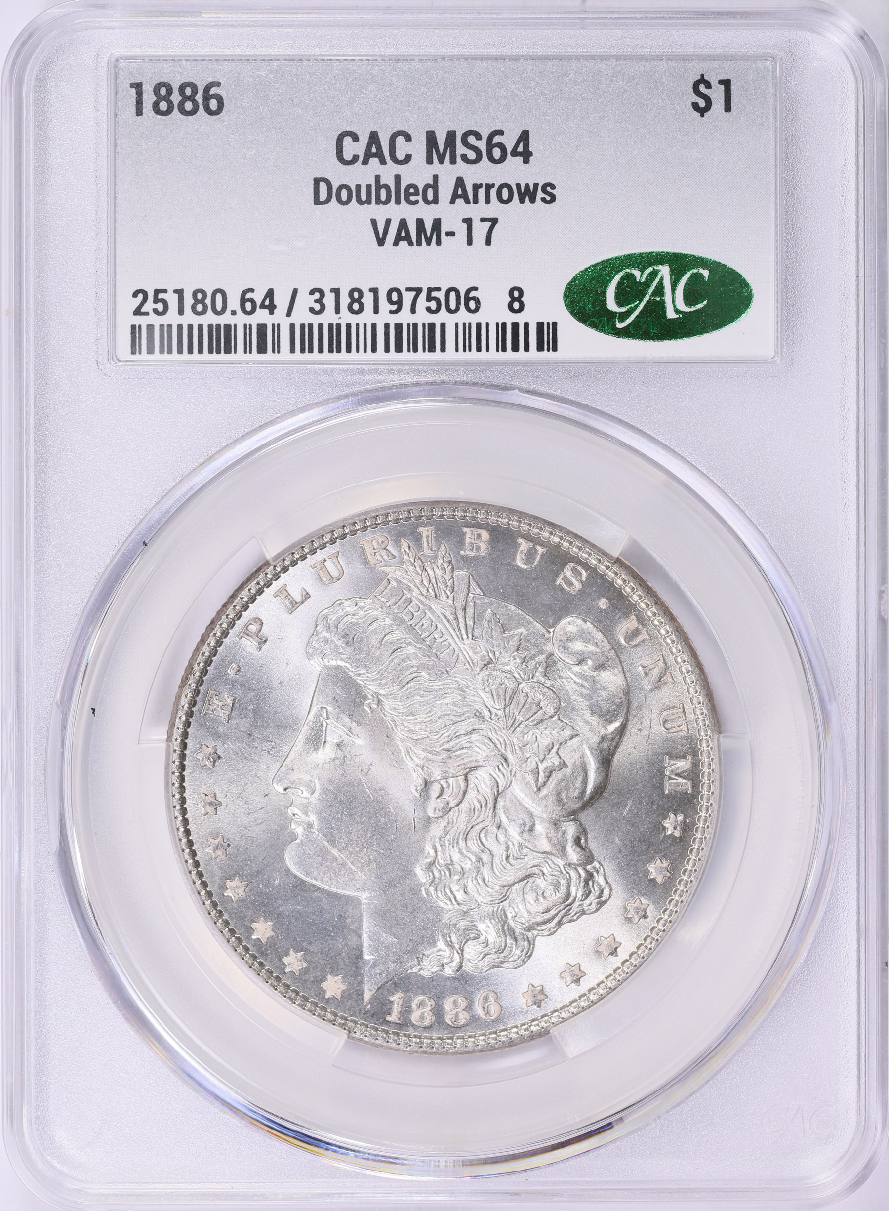 1886 Morgan Silver Dollar Doubled Arrows VAM-17 *Top 100* CACG MS