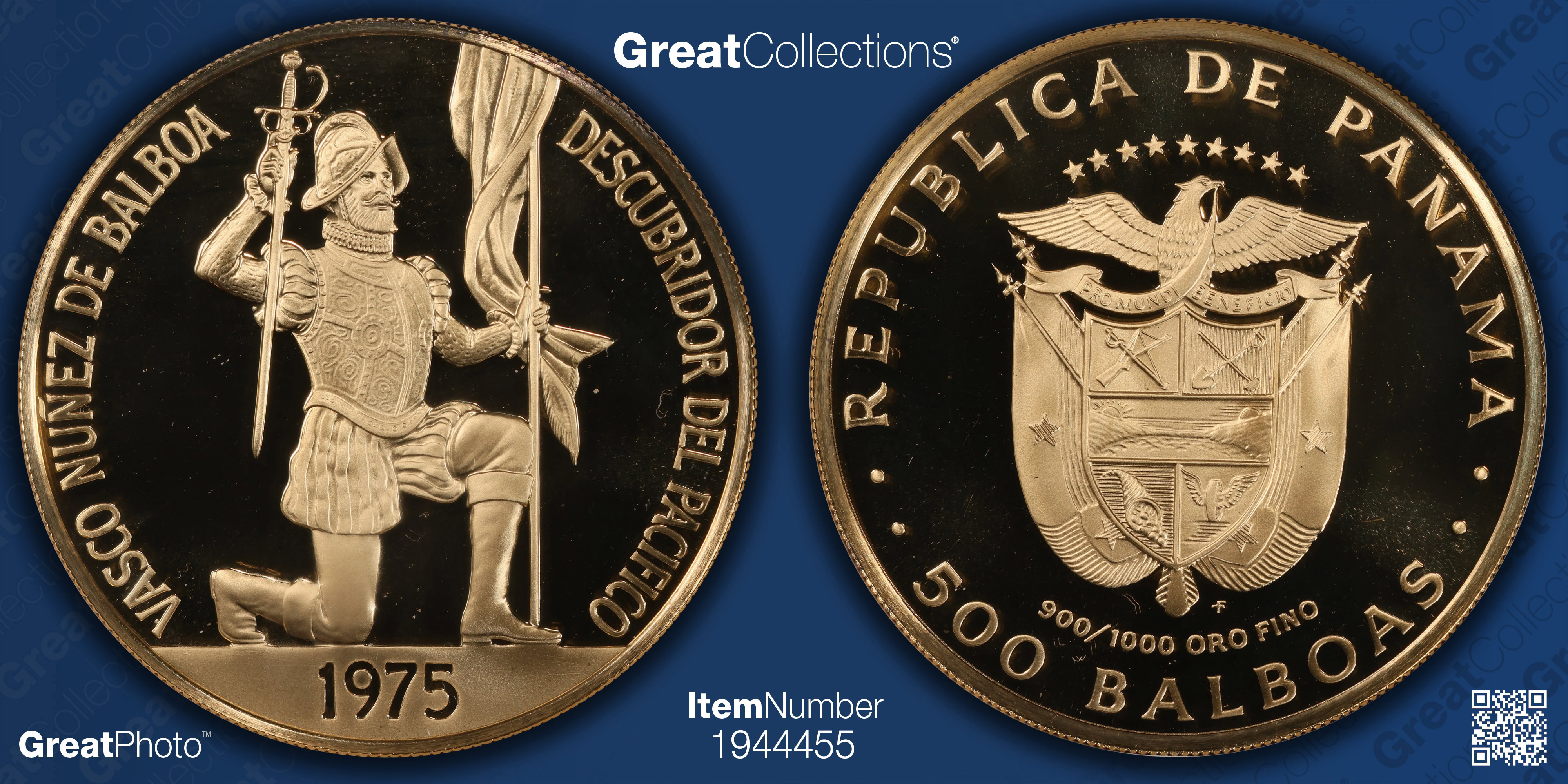 Panama 1975-FM Gold 500 Balboas 500th Anniversary of Vasco Nunez