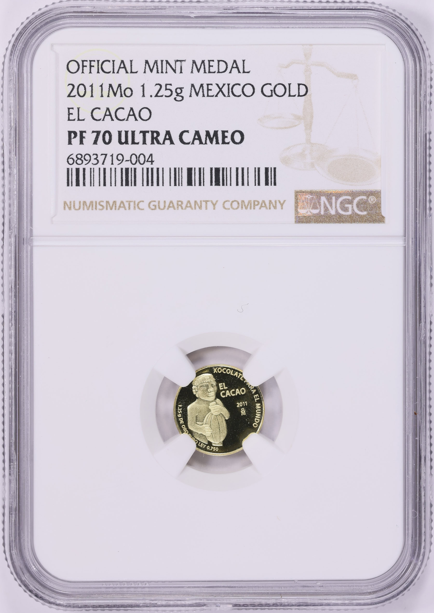 Mexico 2011-Mo Gold 1.25gms El Cacao Official Mint Medal NGC Proof