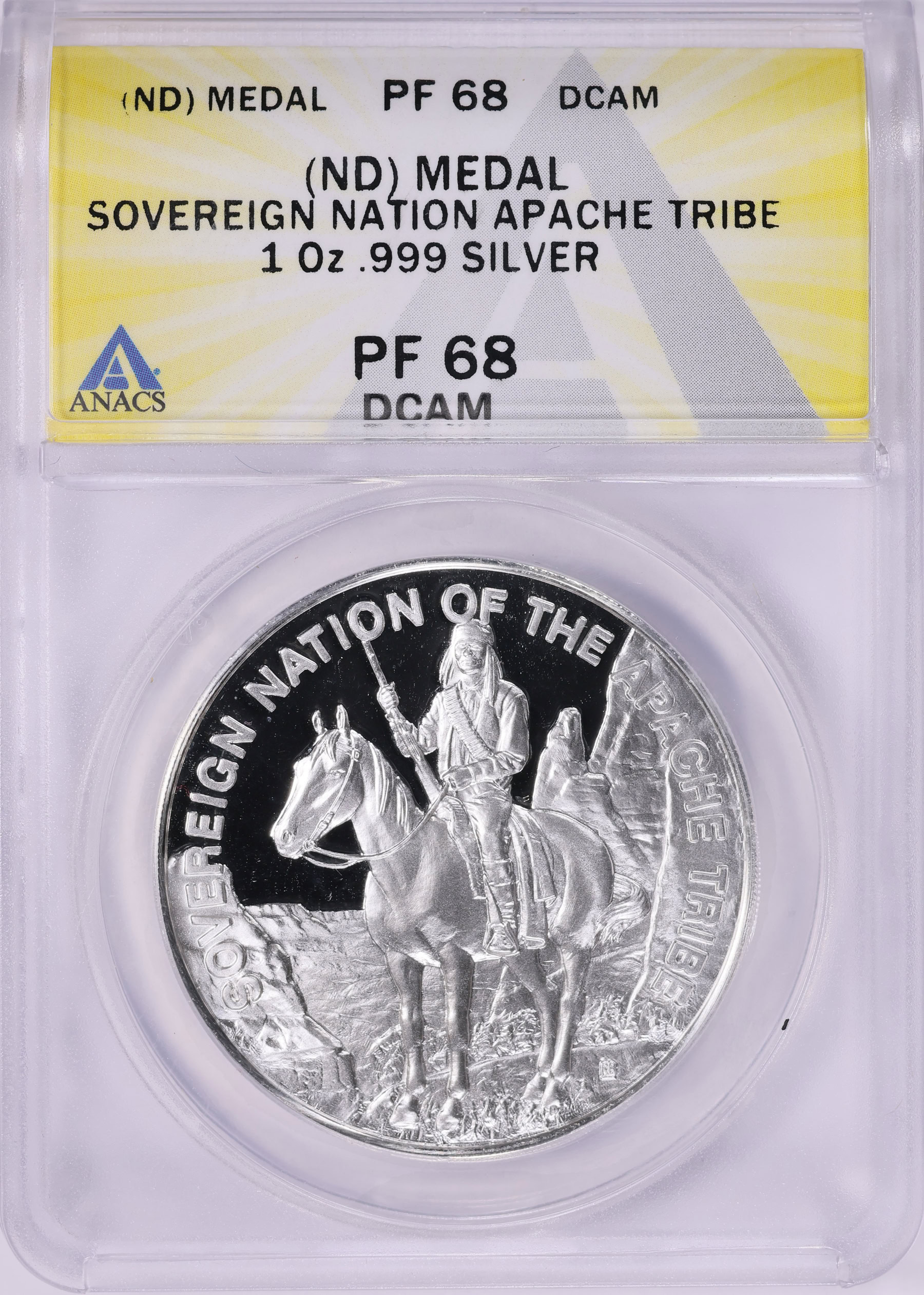1971 Sovereign Nation of the Apache Tribe Silver 1oz Medal ANACS