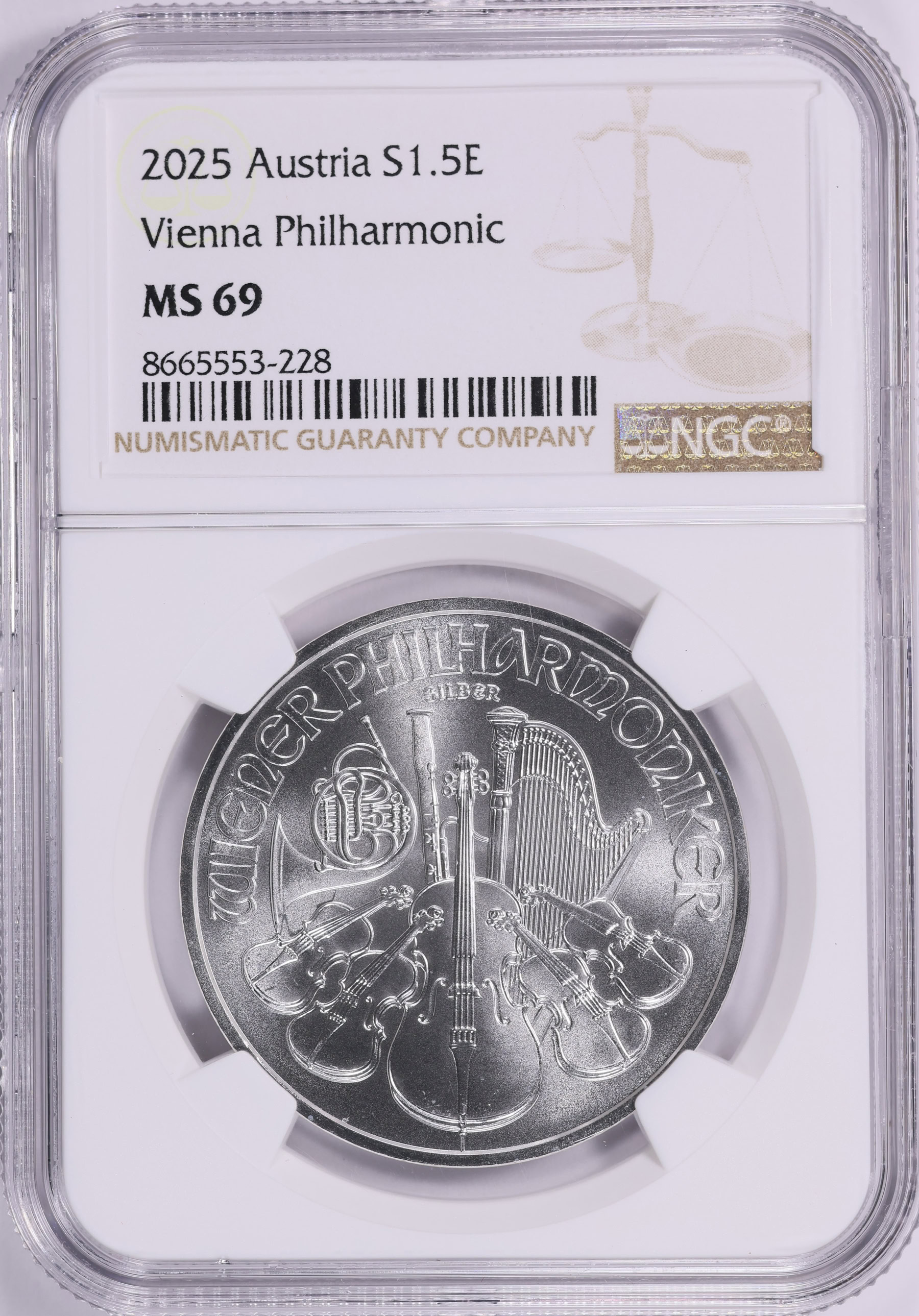 Austria 2025 Silver €1.5 Vienna Philharmonic NGC MS-69 | NGC Cert