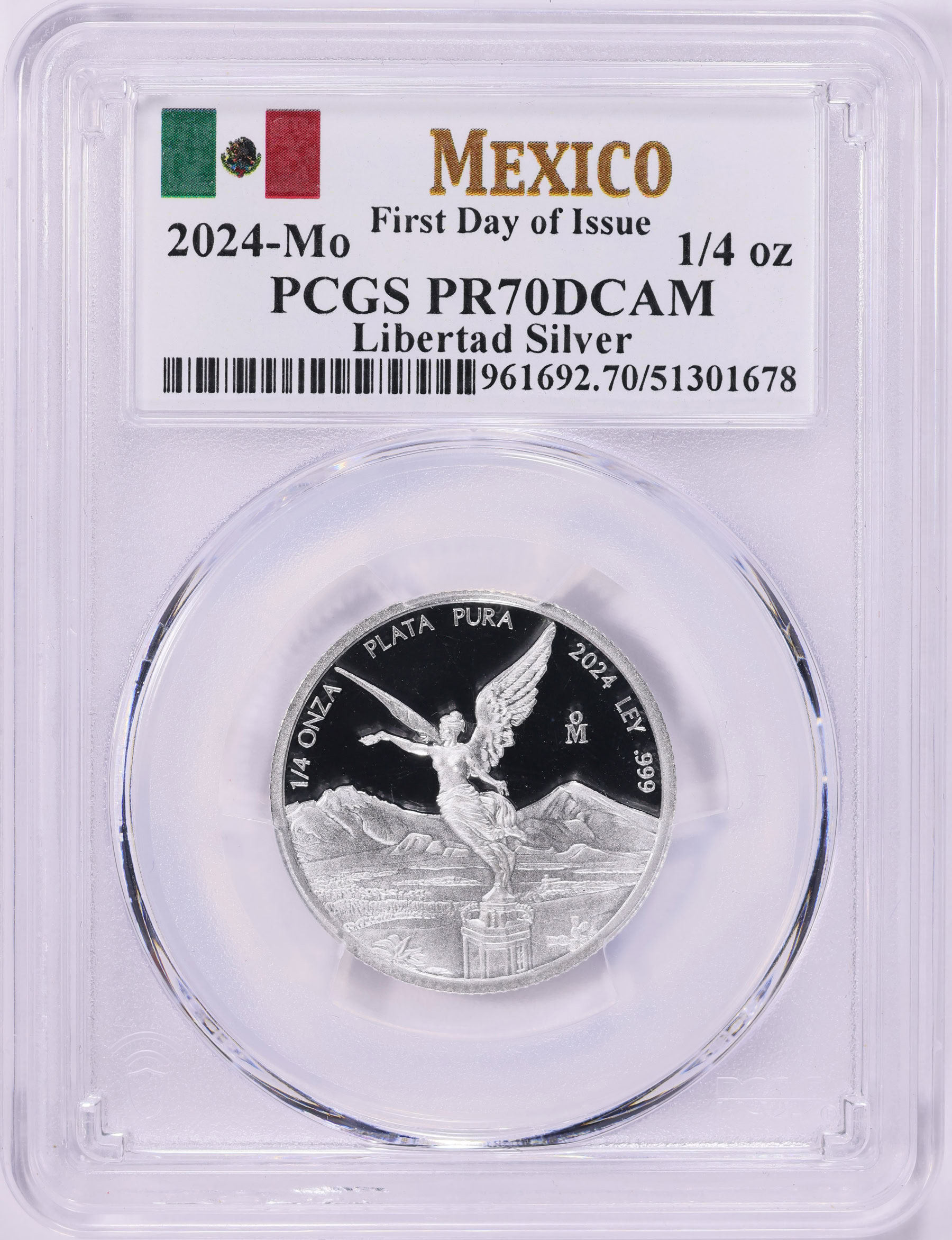 Mexico 2024-Mo Silver 1/4 Onza Libertad First Day of Issue PCGS