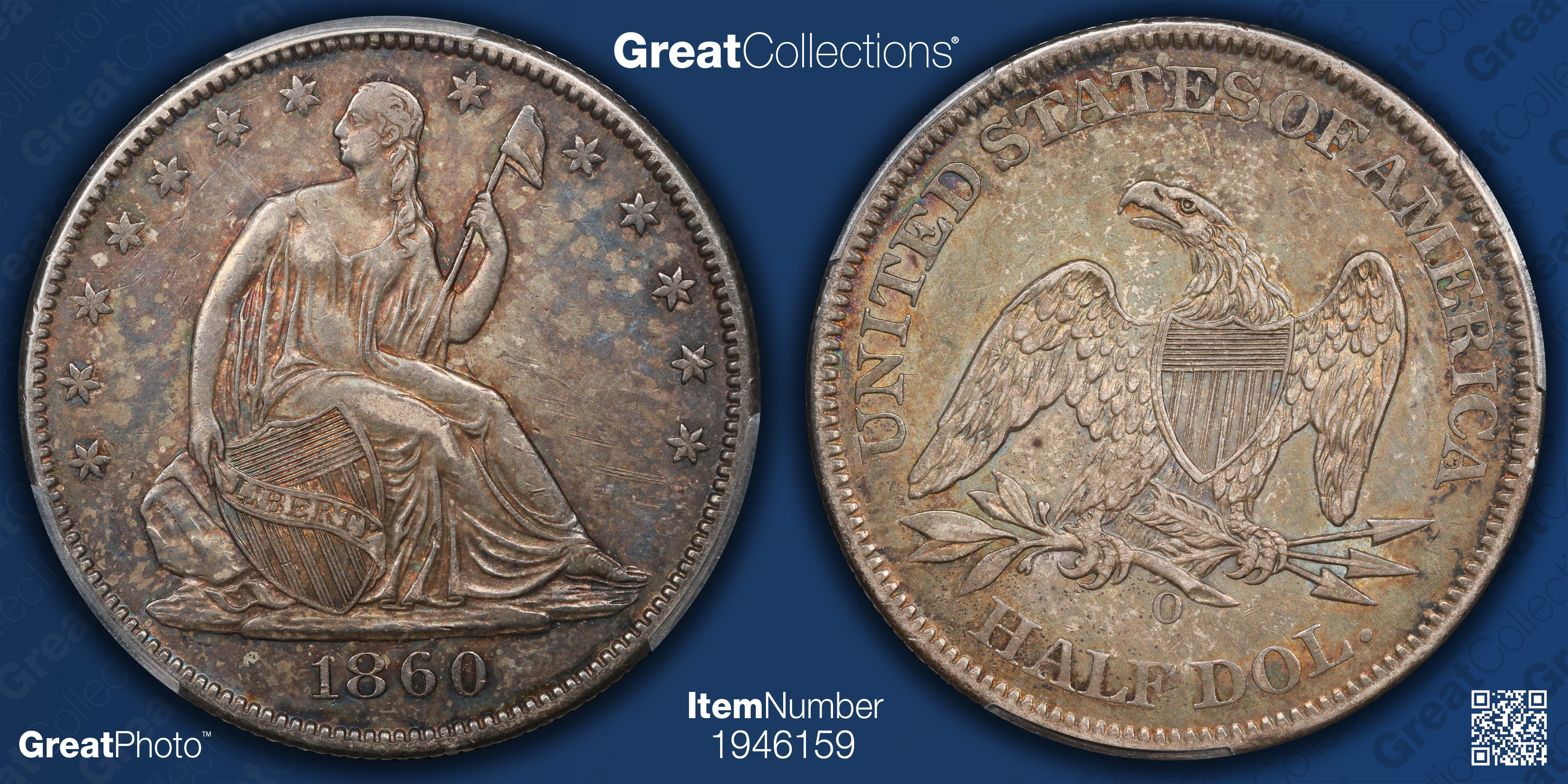 1860-O Seated Liberty Half Dollar PCGS XF-45 (Toned) (Item 1946159