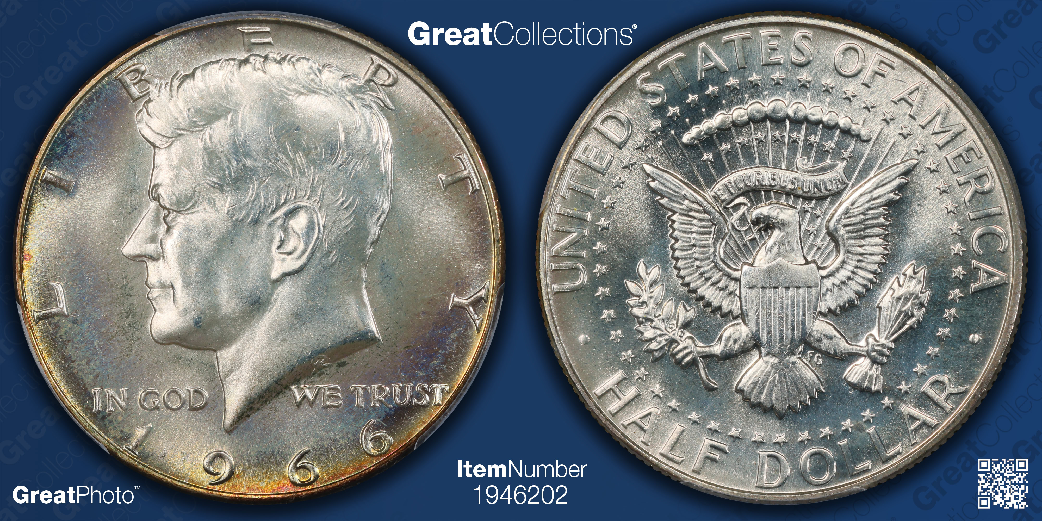1966 Kennedy Half Dollar SMS Double Die Obverse PCGS SP-68+ (Item 