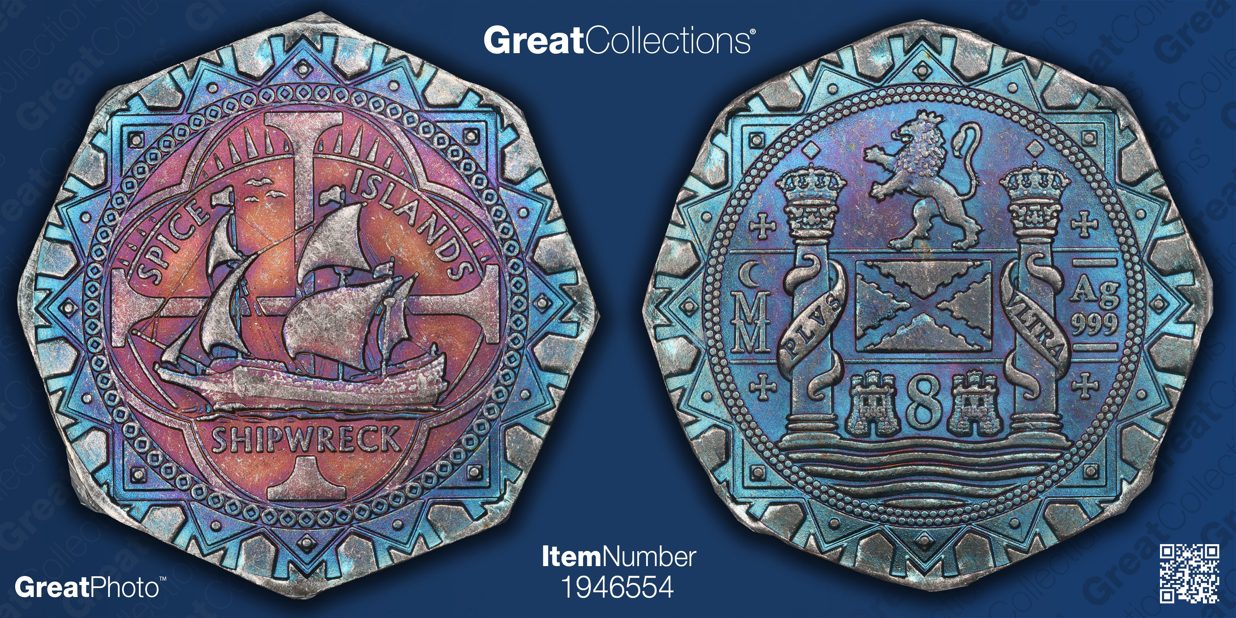 Danny Silver ND Antiqued Color Silver Spice Islands Shipwreck Dan Carr Medal ANACS ...