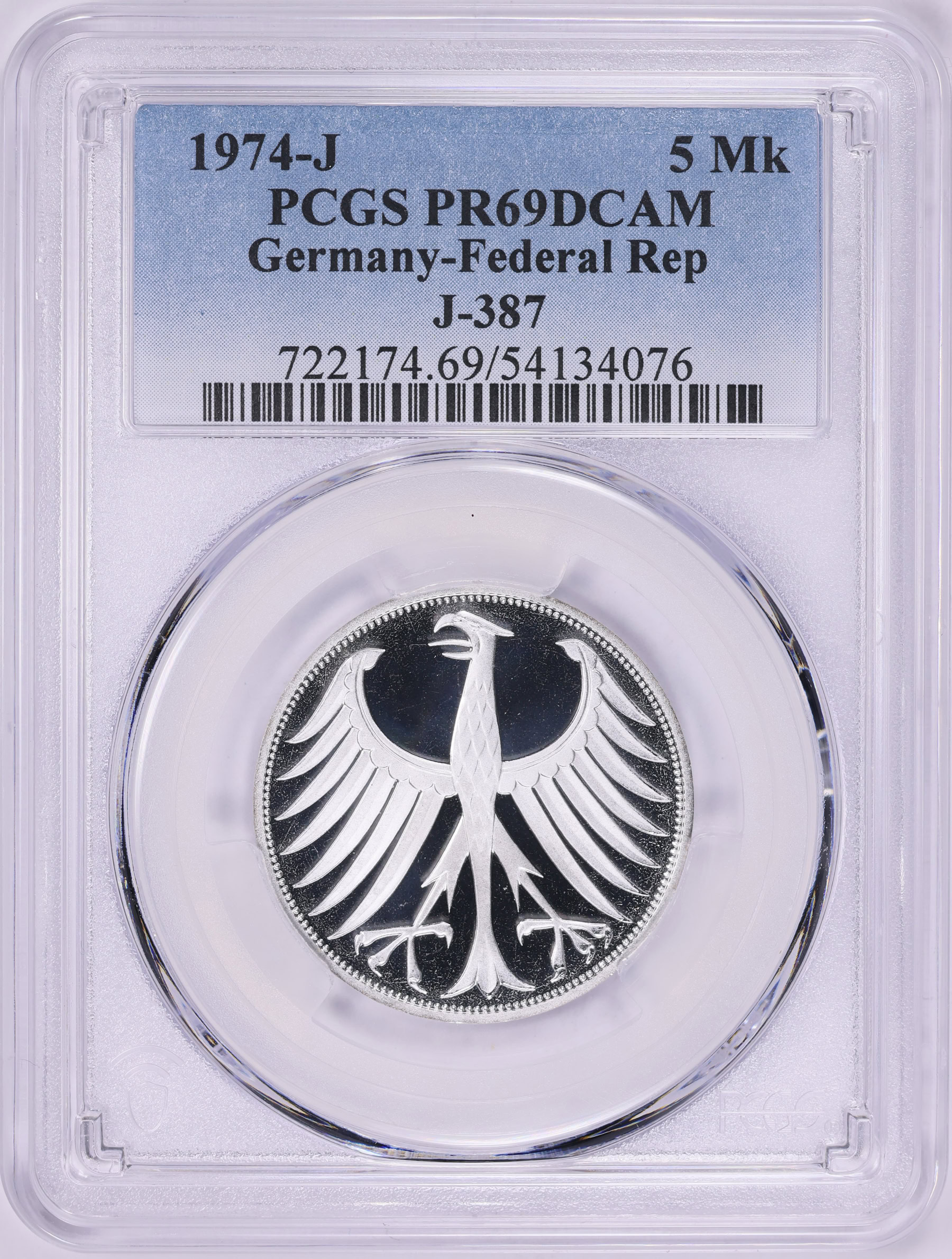 Germany - Federal Republic 1974-J Silver 5 Marks KM-112.1 PCGS