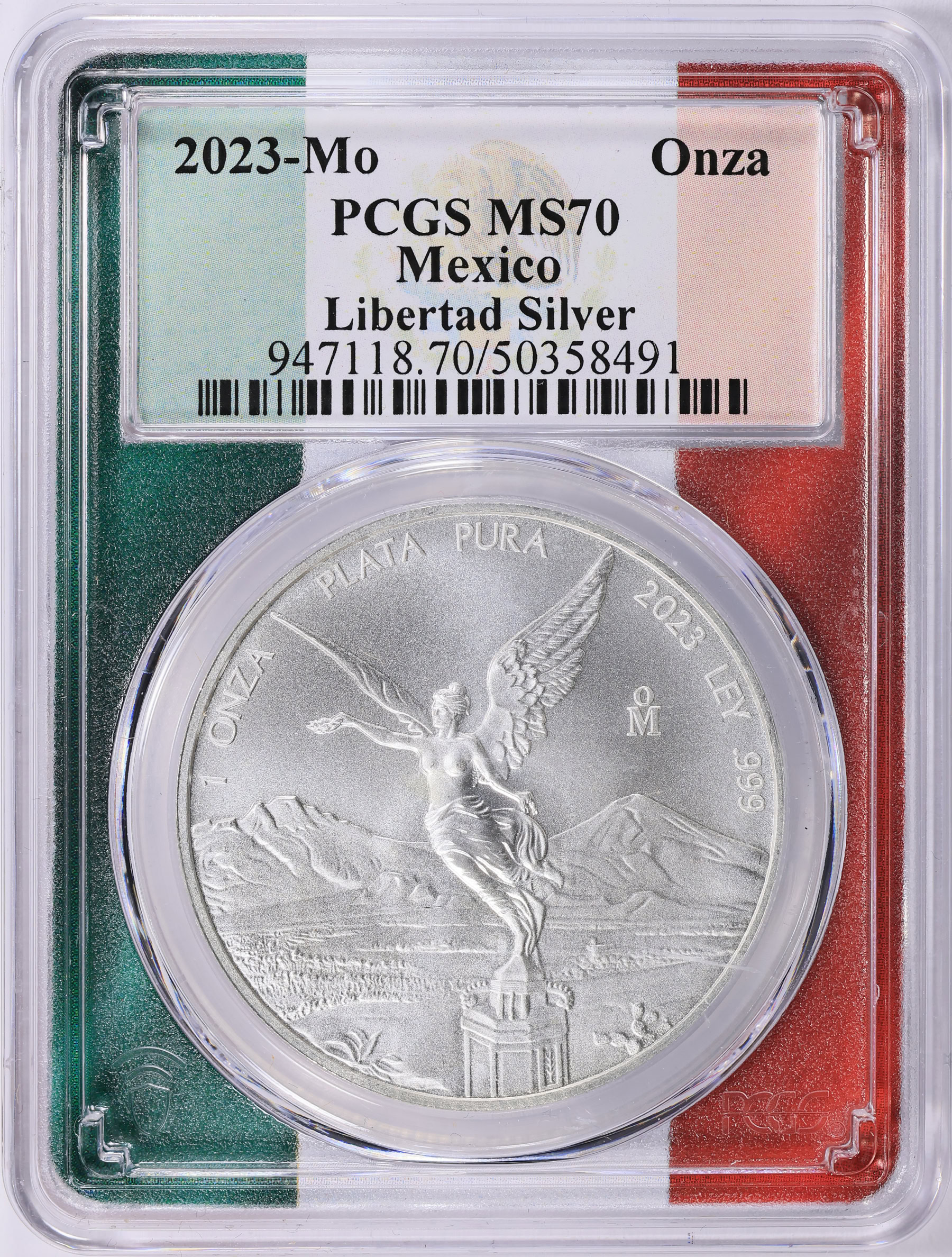 Mexico 2023-Mo Silver Onza Libertad KM-639 PCGS MS-70 (Flag Frame