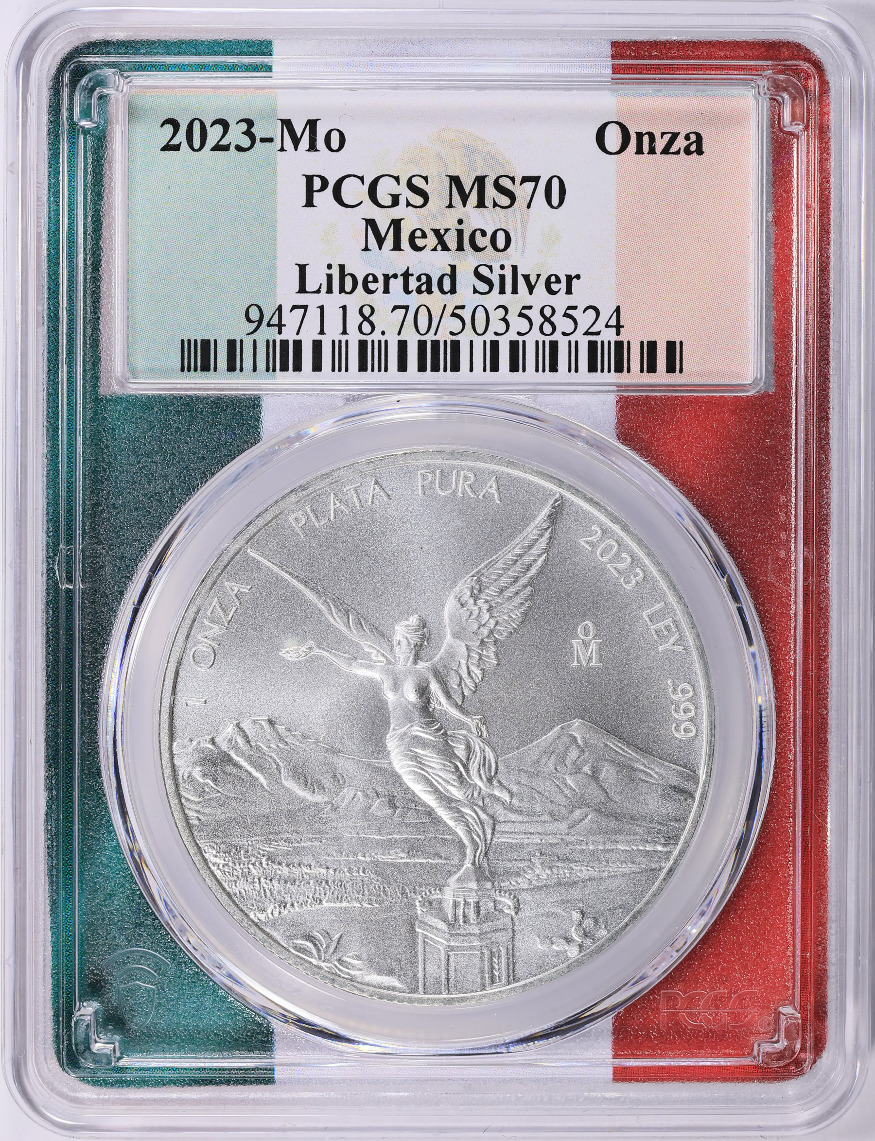 Mexico 2023-Mo Silver Onza Libertad KM-639 PCGS MS-70 (Flag Frame