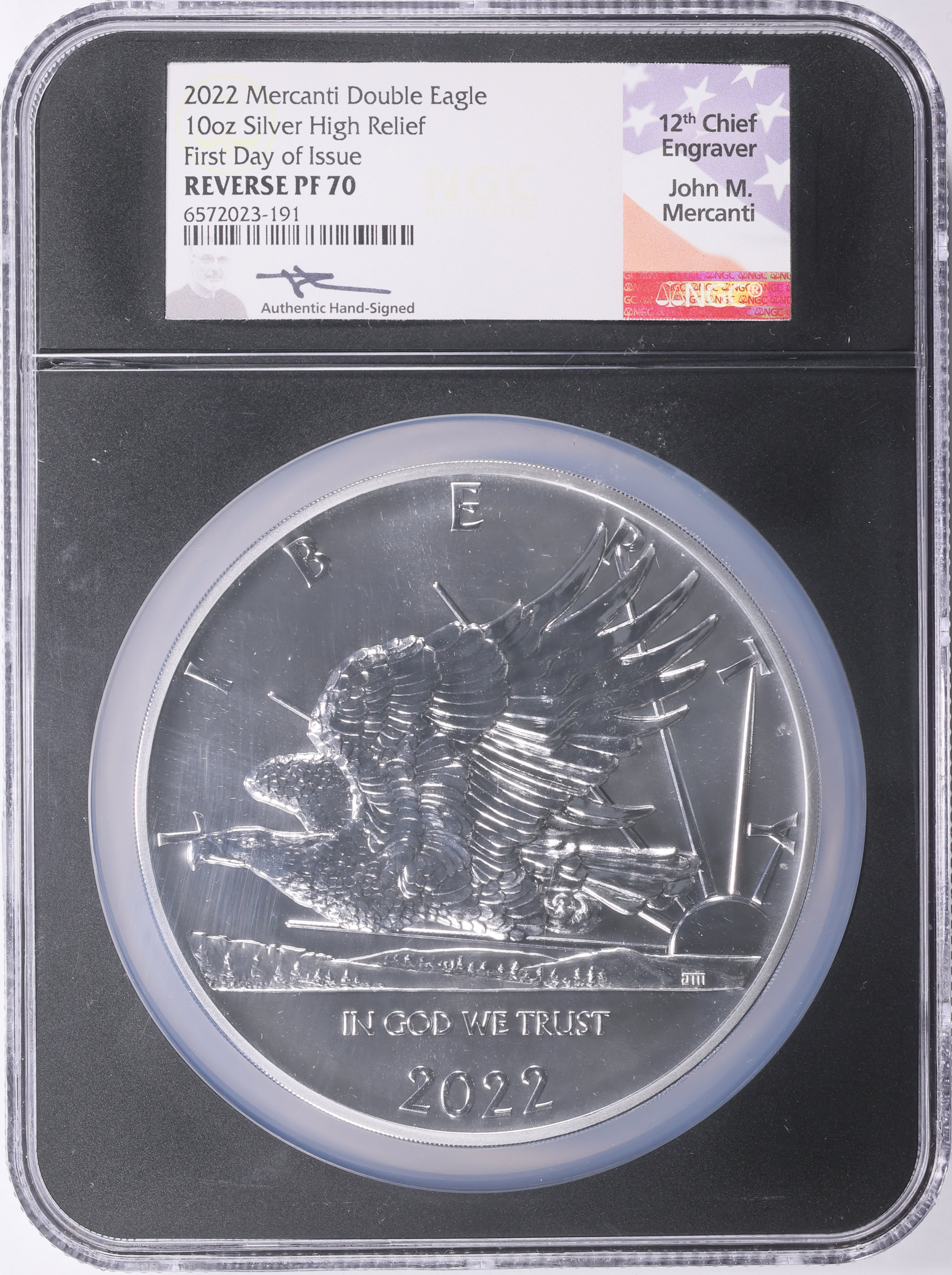 2022 Silver 10oz Mercanti Double Eagle High Relief Reverse Proof