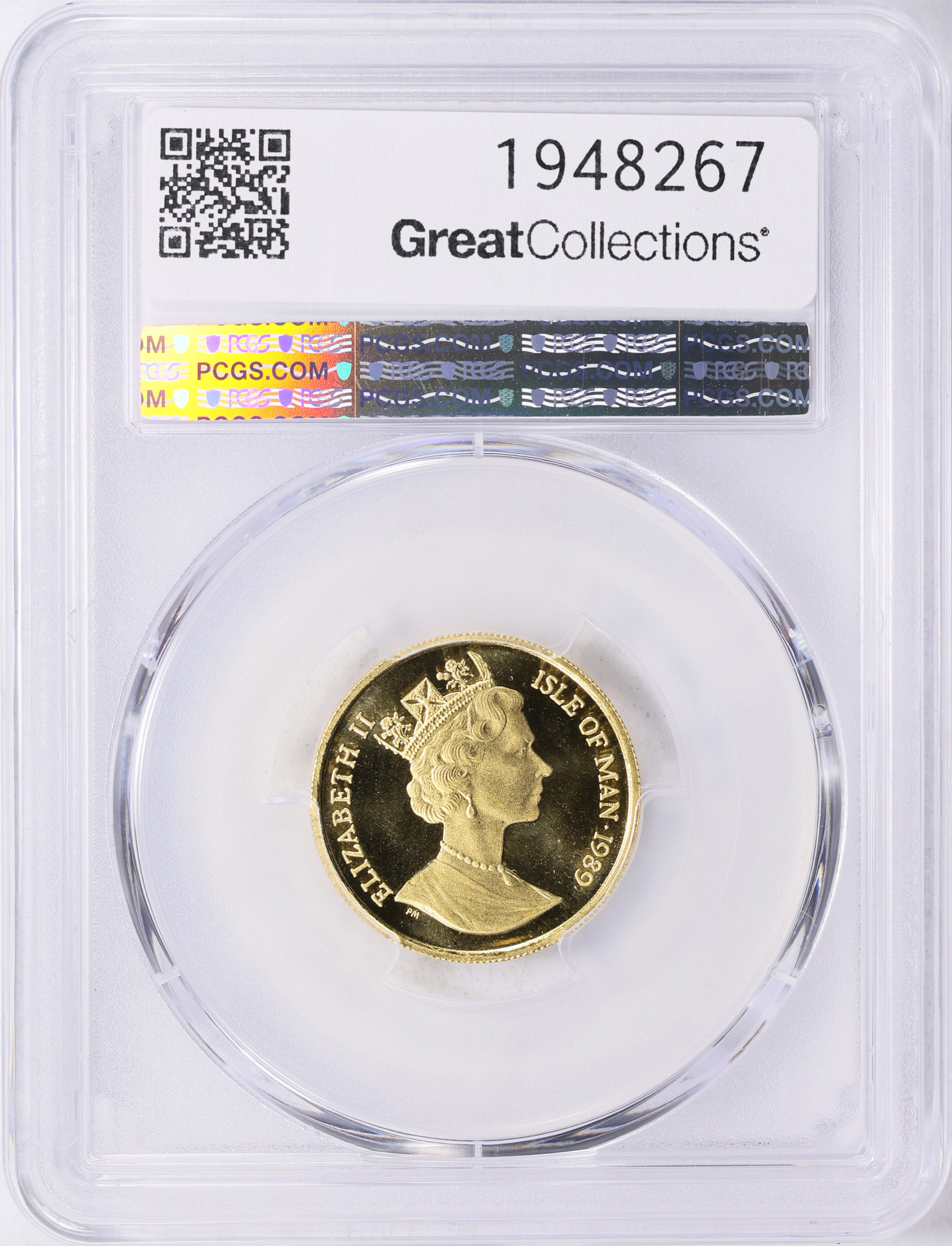 Isle of Man 1989 Gold 1/5 Crown Persian Cat KM-254 PCGS Proof-69