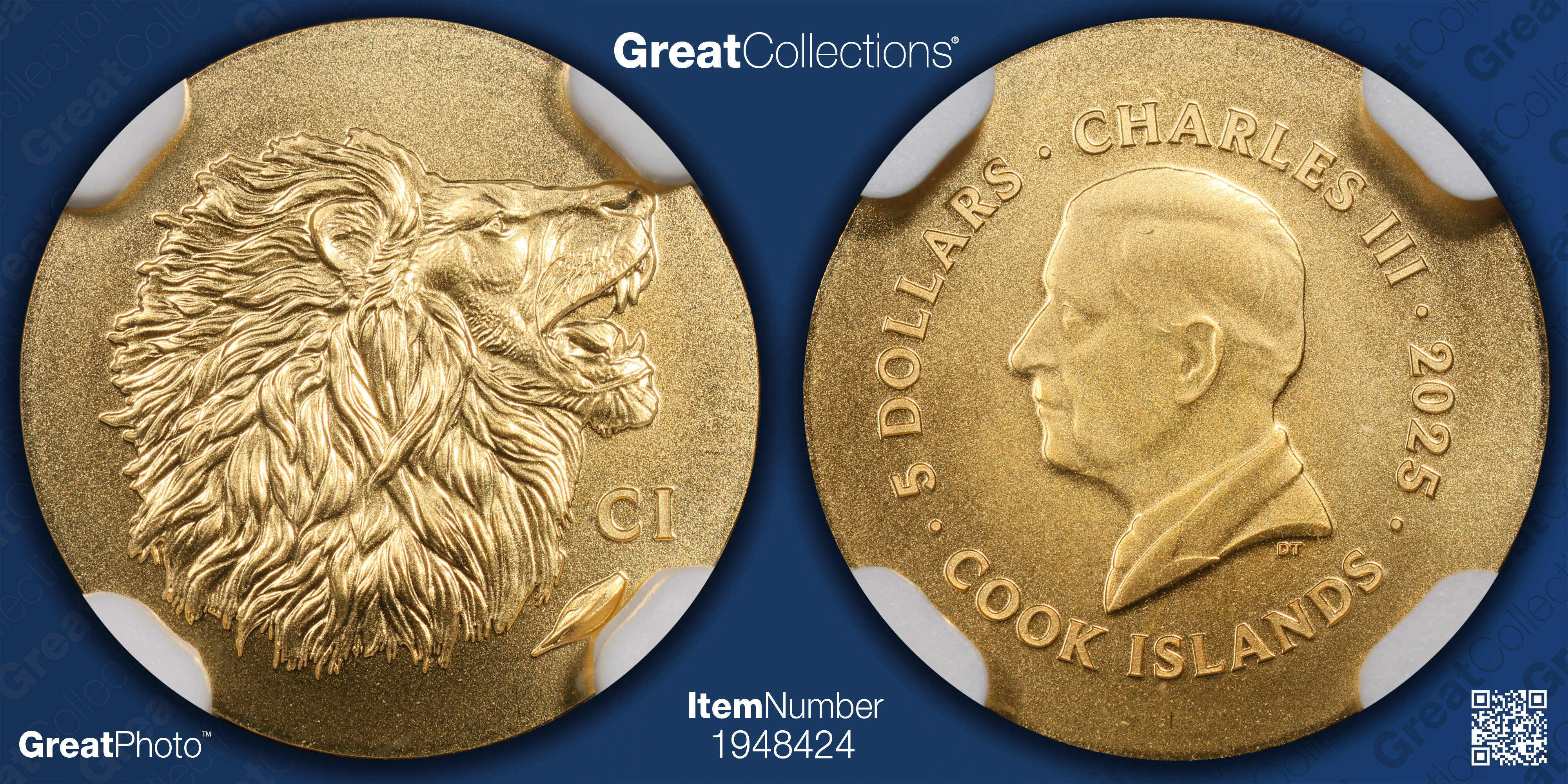 Cook Islands 2025 Gold $5 Leon First Releases NGC MS-70 (AGW