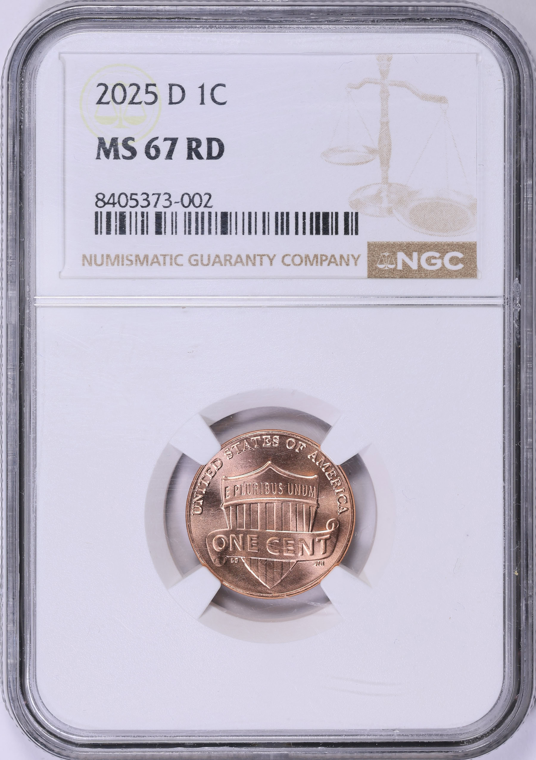 2025-D Lincoln Cent Shield NGC MS-67 RD | NGC Cert #8405373-002