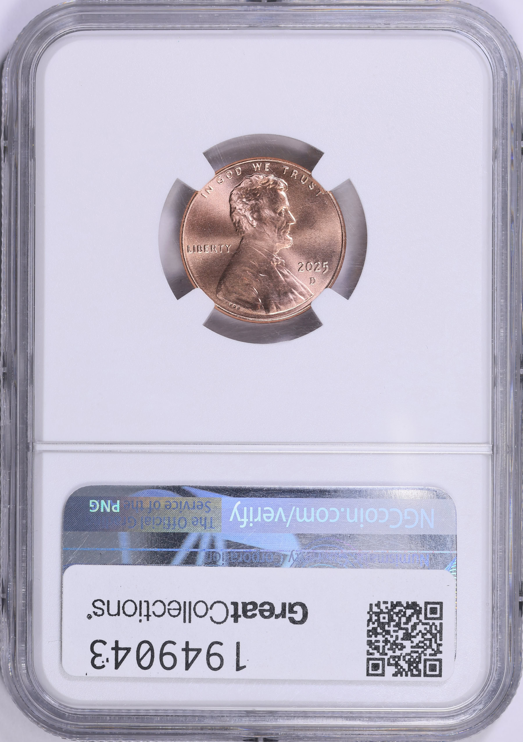2025-D Lincoln Cent Shield NGC MS-67 RD | NGC Cert #8405373-002