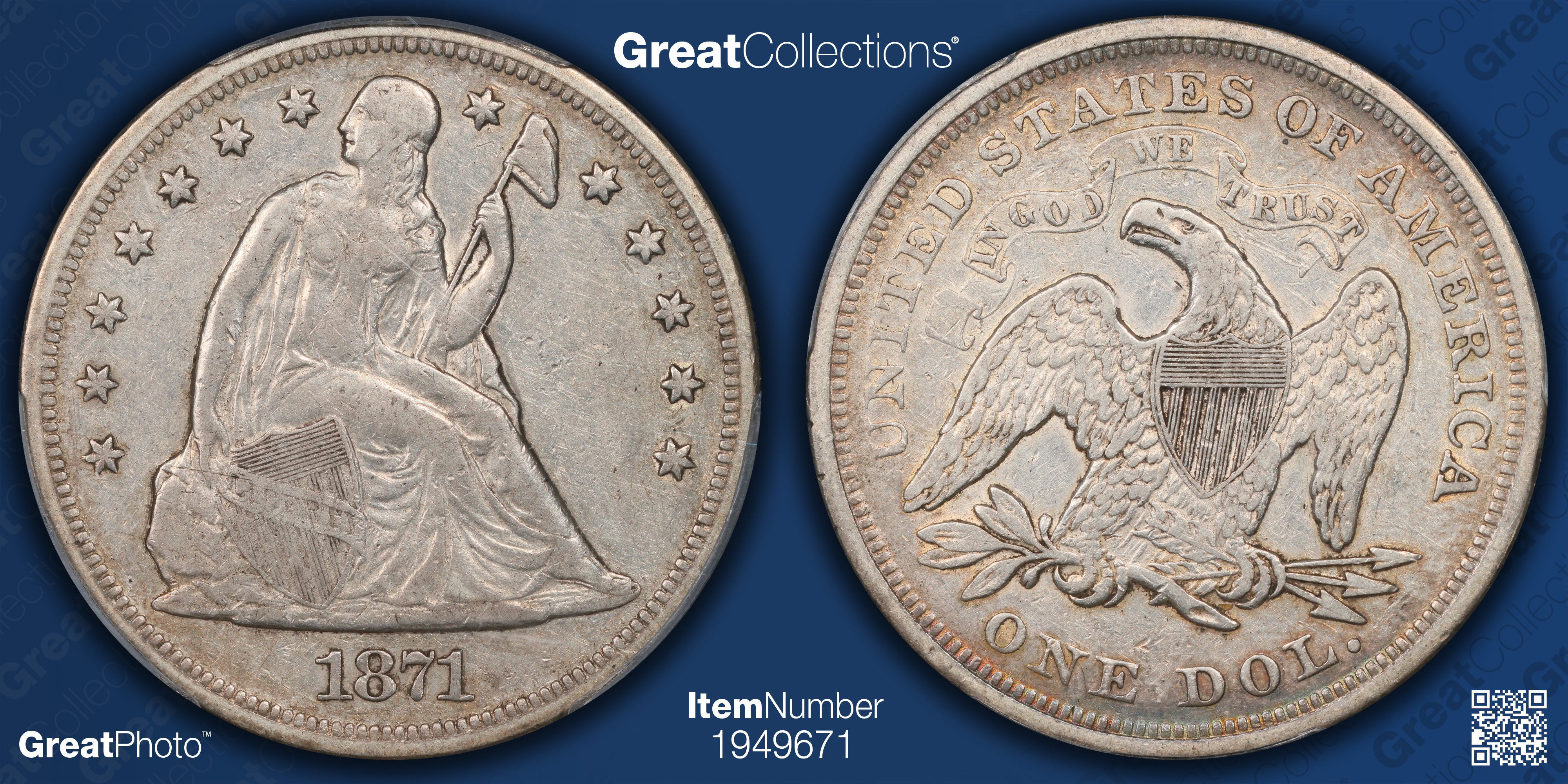 1871 Seated Liberty Silver Dollar PCGS VF-35 (Toned) (Item 1949671