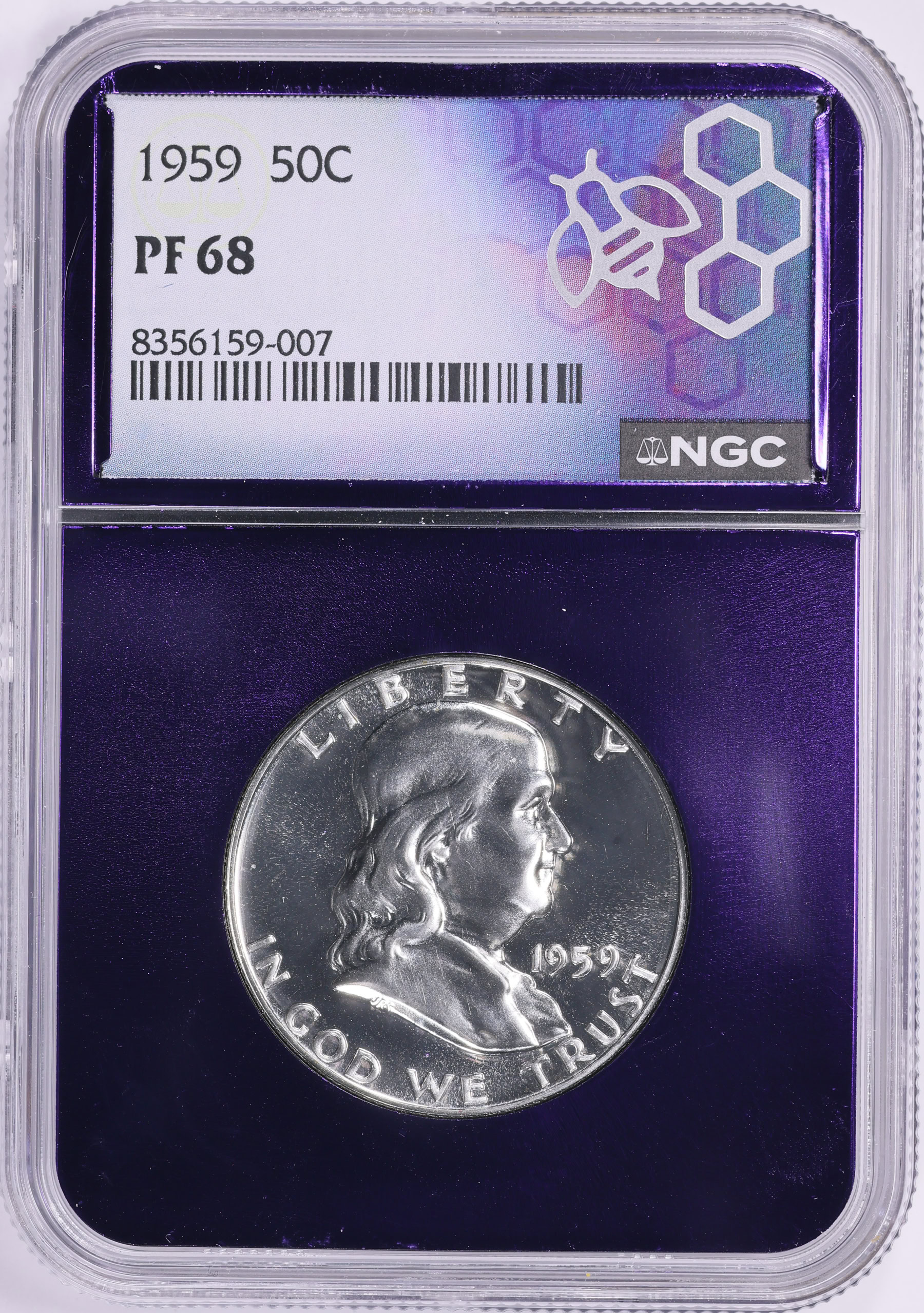 アメリカ　ドル　硬貨　約2.2キロ 1959 Franklin Half Dollar NGC Proof-68 (Purple Bee Frame Holder