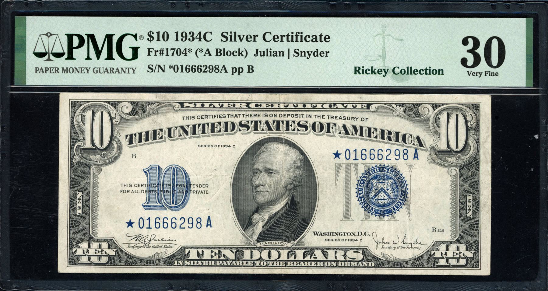 Fr. 1704* (*A Block) 1934C $10 Silver Certificate Star Note Julian ...