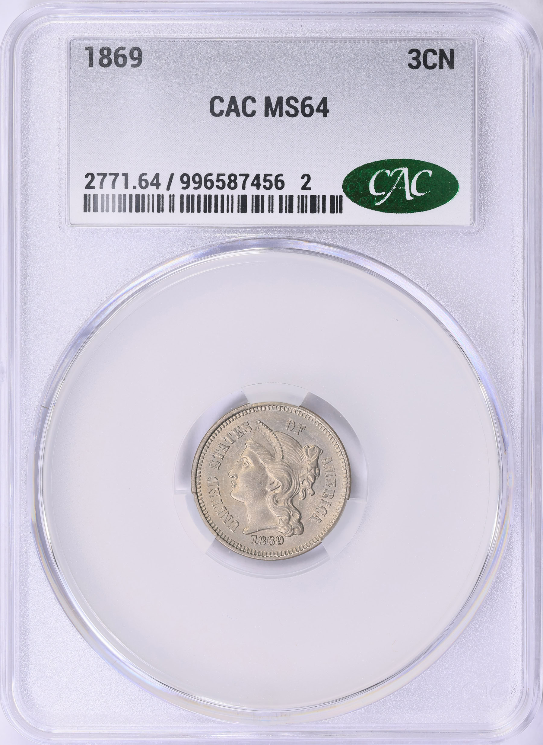 1869 Nickel Three-Cent Piece CACG MS-64 (Item 1950662