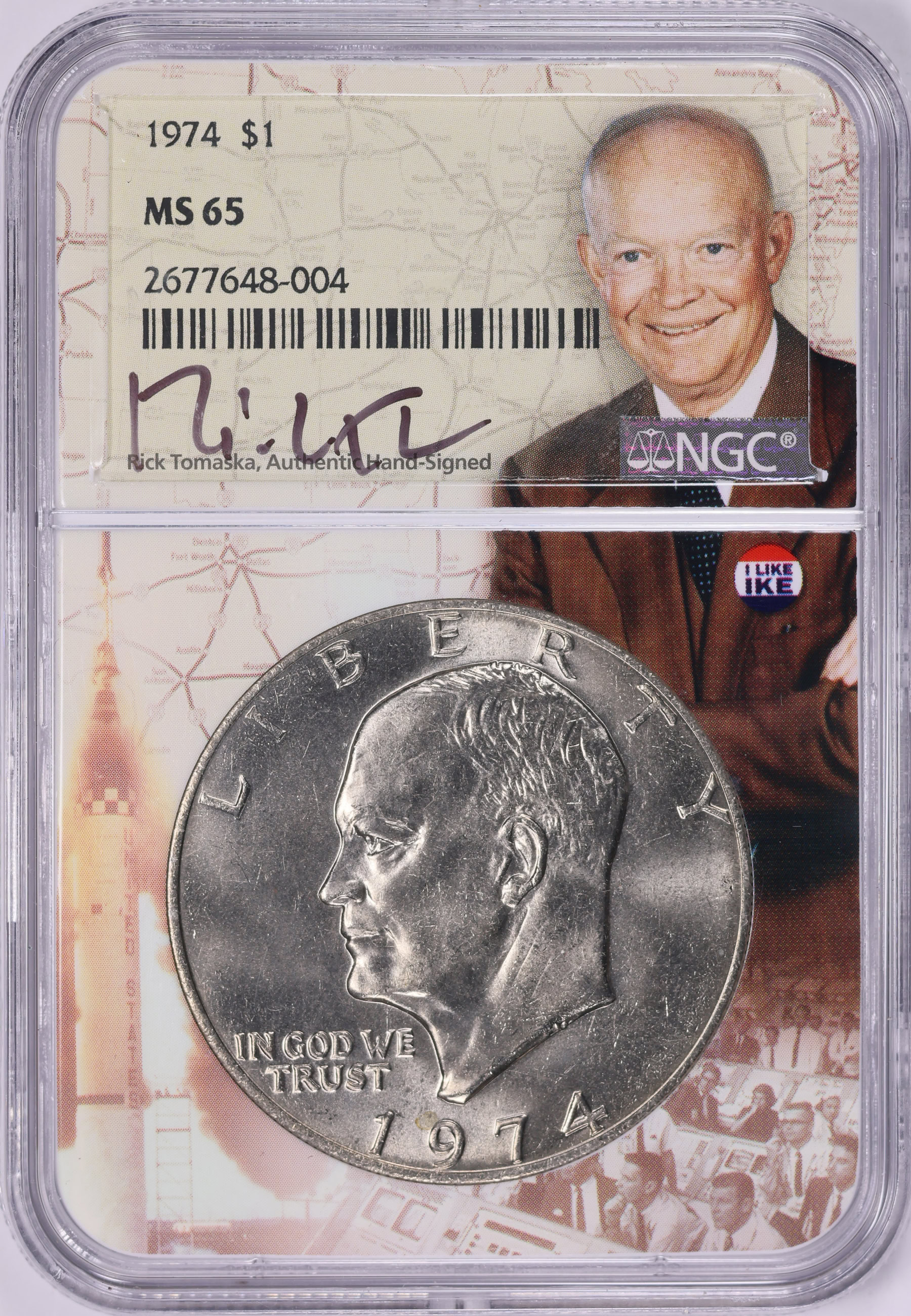 1974 Eisenhower Dollar NGC MS-65 (Rick Tomaska Signed Label) (I