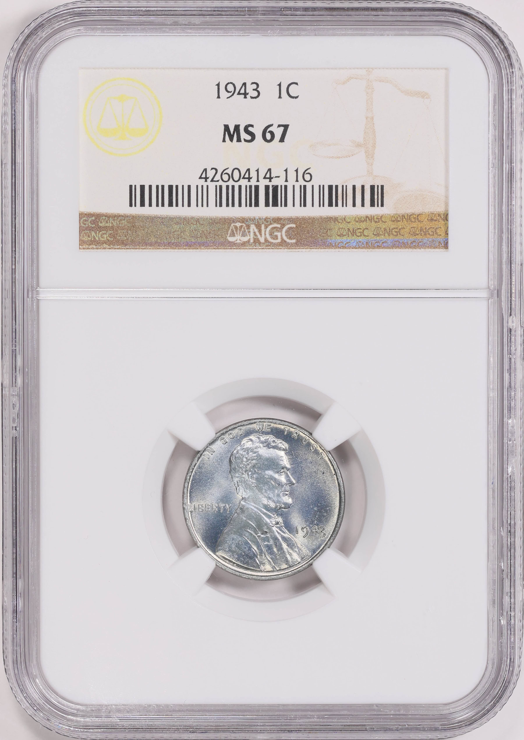 1943 Lincoln Cent NGC MS-67 (Item 1951027) | GreatCollections Coin
