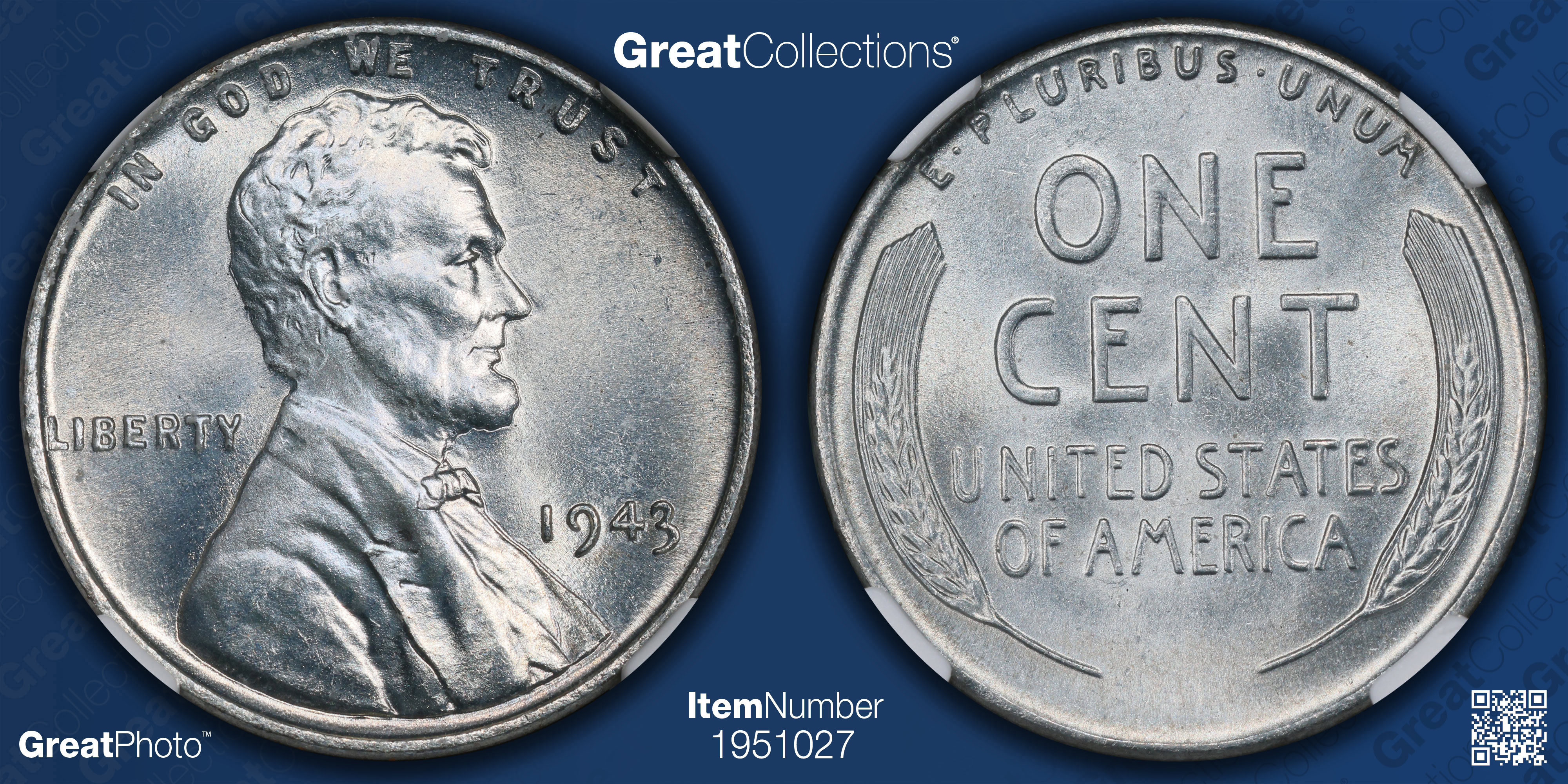 1943 Lincoln Cent NGC MS-67 (Item 1951027) | GreatCollections Coin