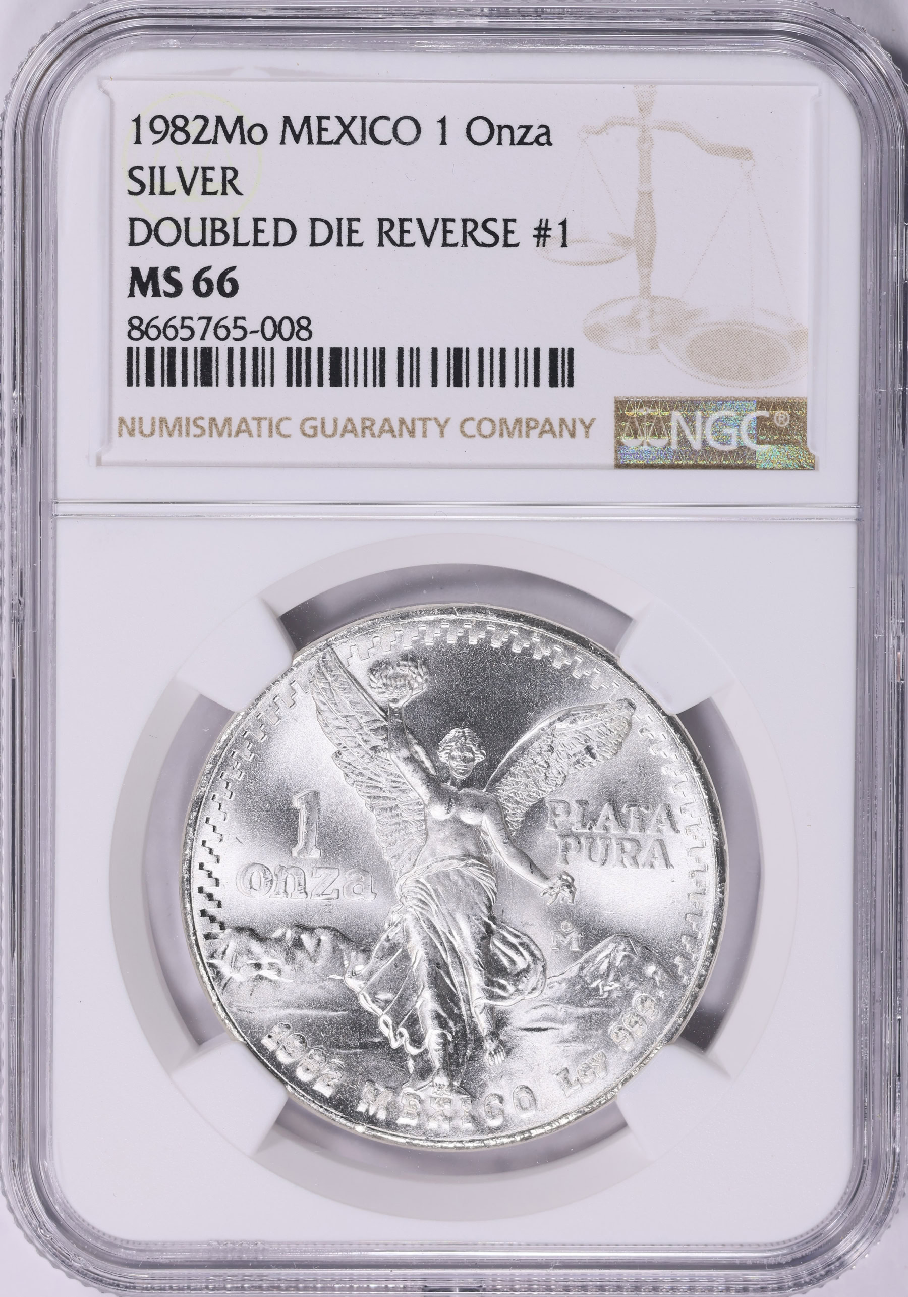 Mexico 1982-Mo Silver Onza Libertad Doubled Die Reverse #1 KM