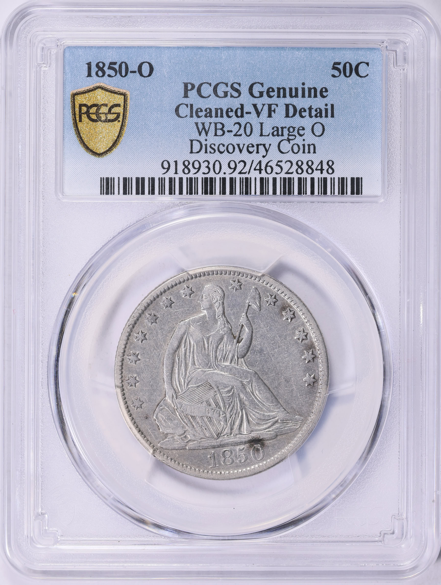 1850-O Seated Liberty Half Dollar Large O WB-20 PCGS Genuine VF