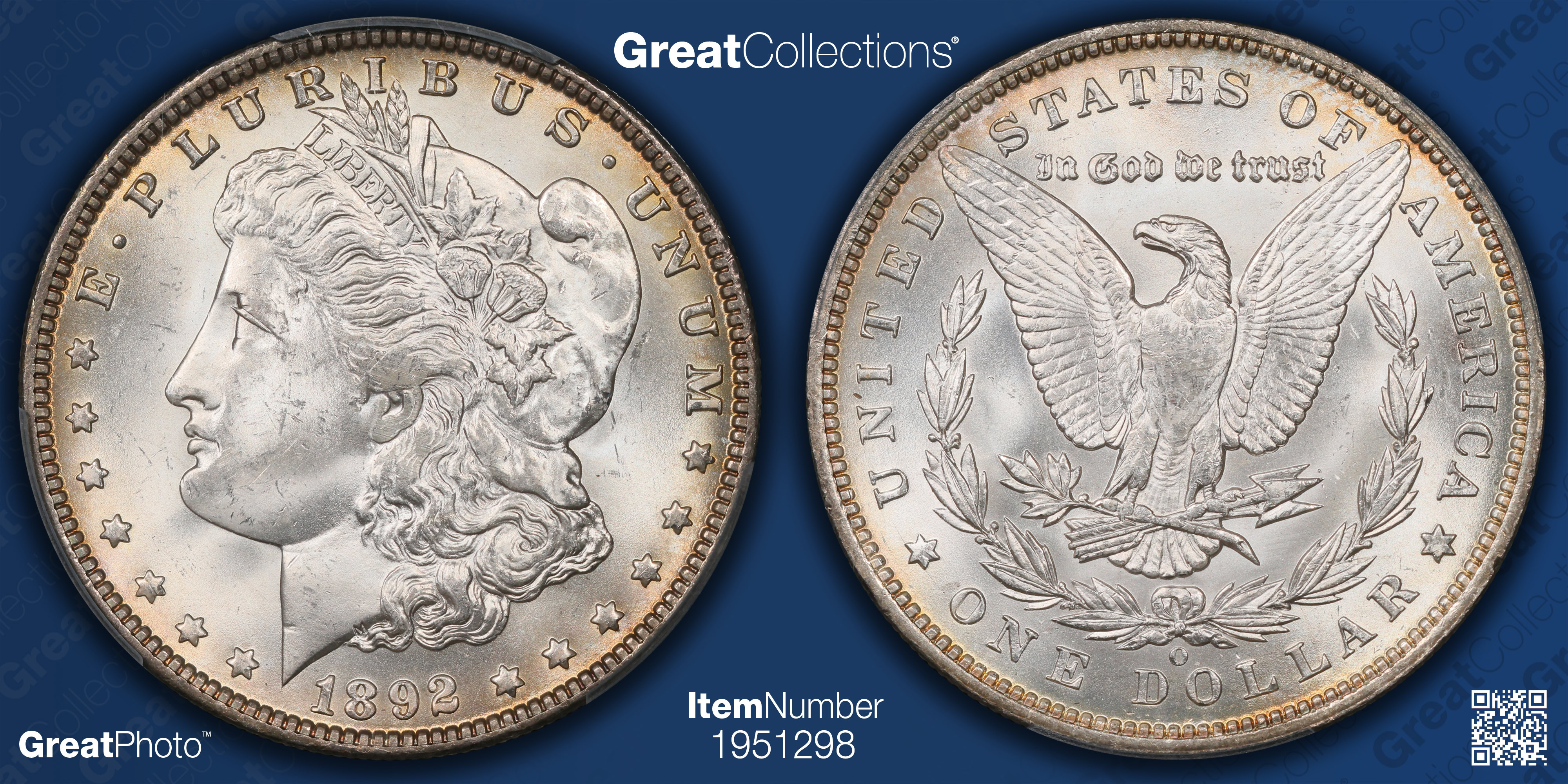 1892-O Morgan Silver Dollar PCGS MS-64 (CAC Green) (Item 1951298