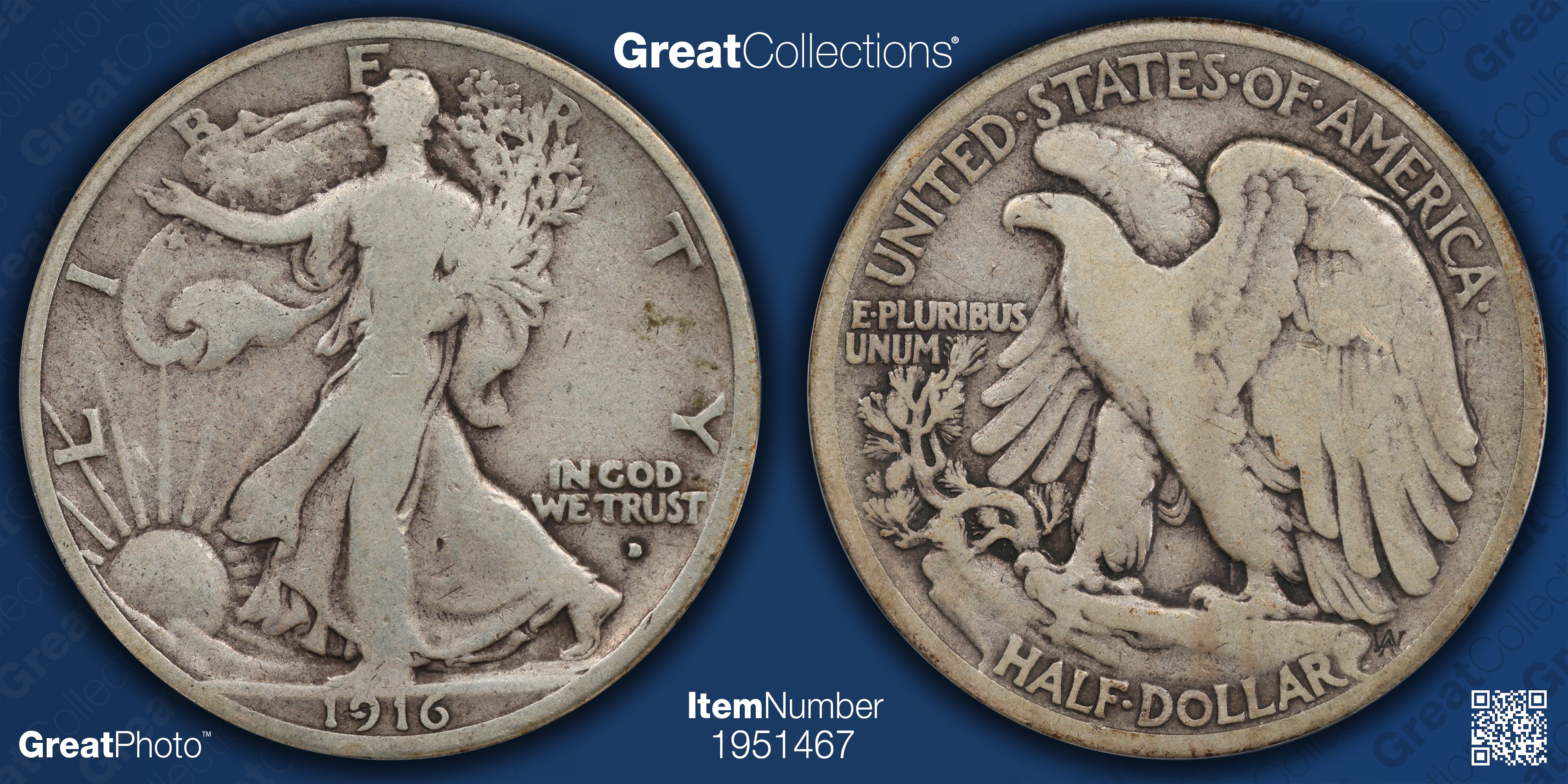 1916-D Walking Liberty Half Dollar ANACS VG-08 (Item 1951467