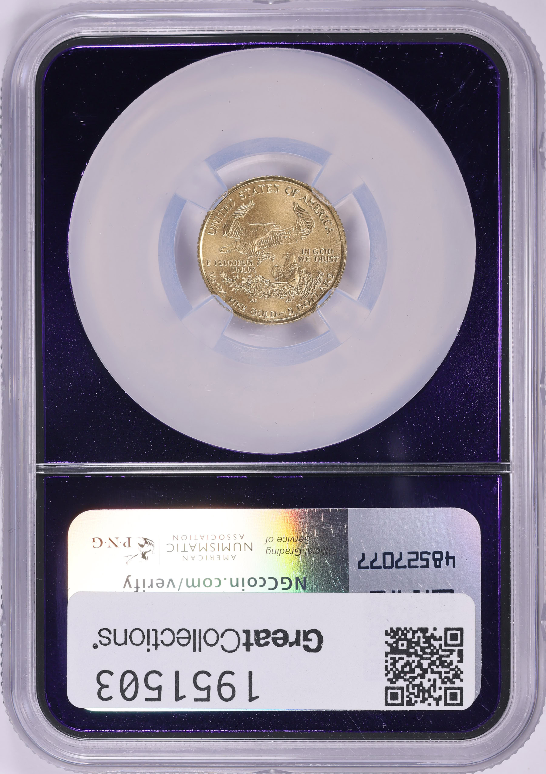 2004 $5 Tenth-Ounce Gold American Eagle NGC MS-70 (Purple Bee