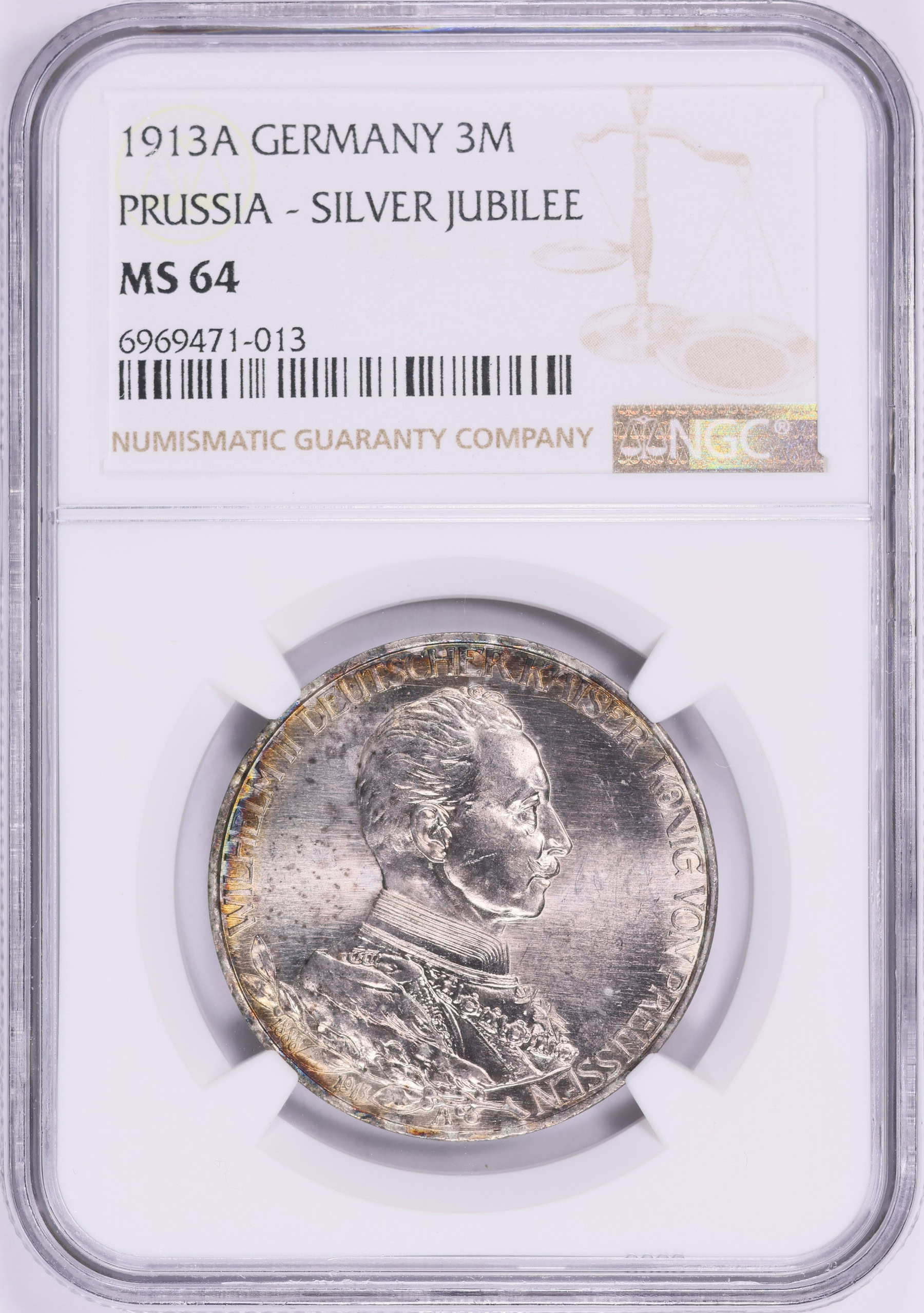 Germany - Prussia 1913-A Silver 3 Marks 25th Year of Reign KM-535