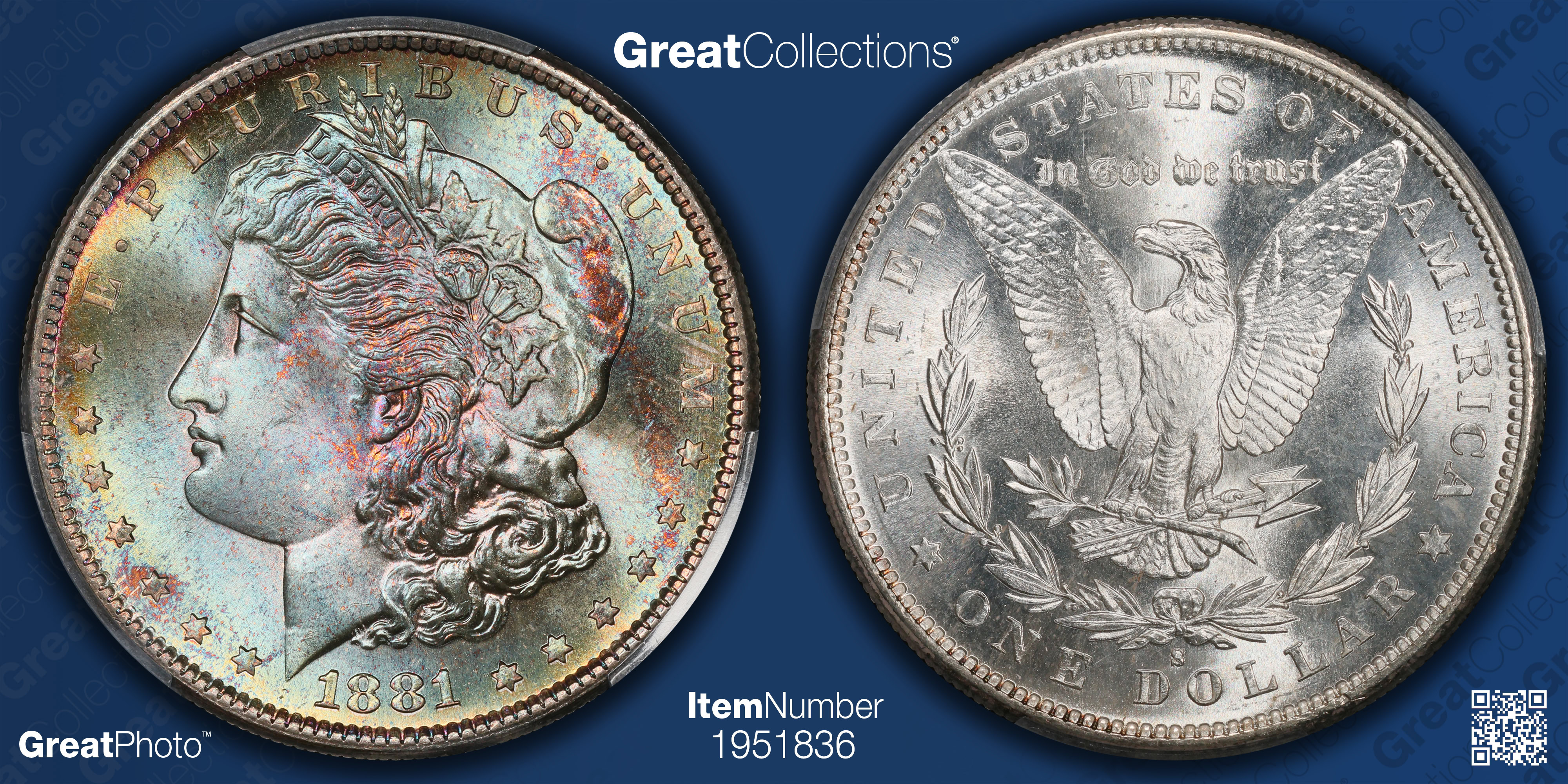 1881-S Morgan Silver Dollar PCGS MS-67+ (CAC Green) (Toned) (Item