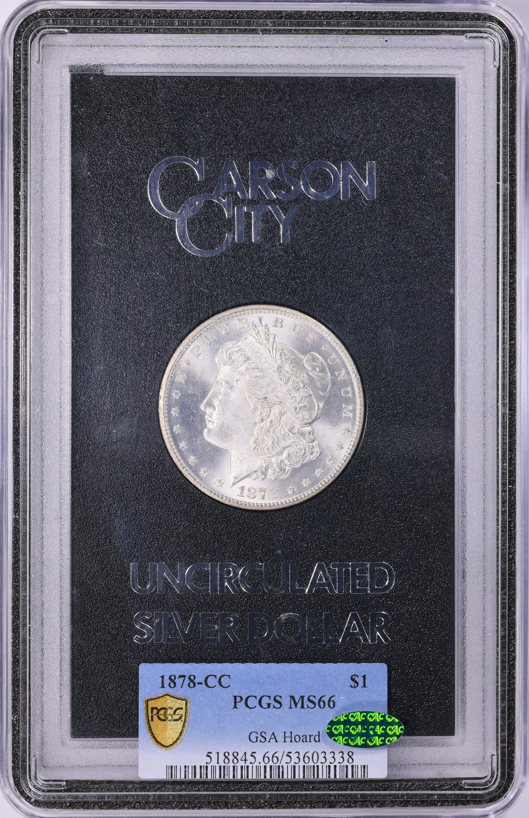 1878-CC Morgan Silver Dollar GSA Hoard PCGS MS-66 (CAC Green) (GSA