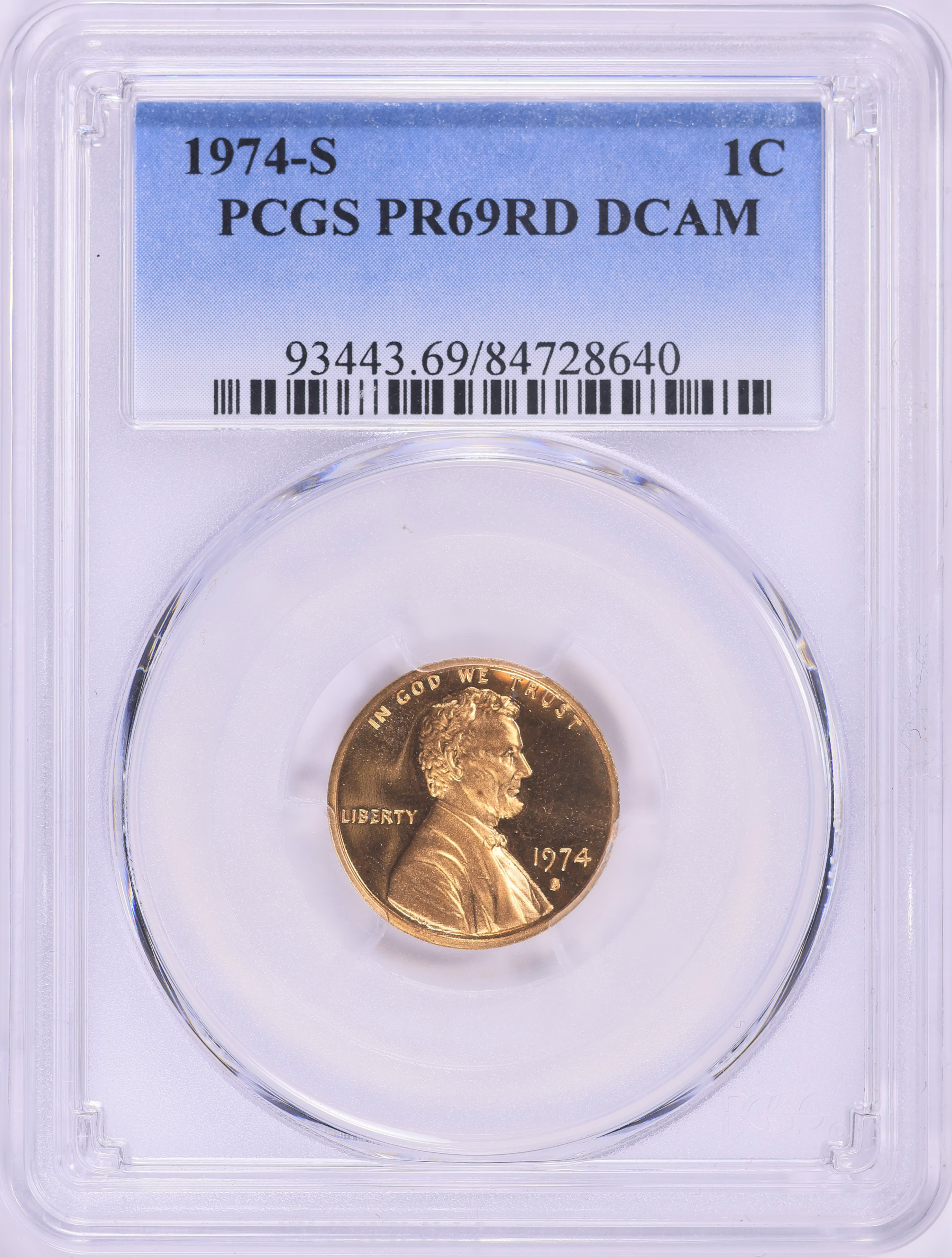 1974-S Lincoln Cent PCGS Proof-69 RD DCAM (Item 1952351