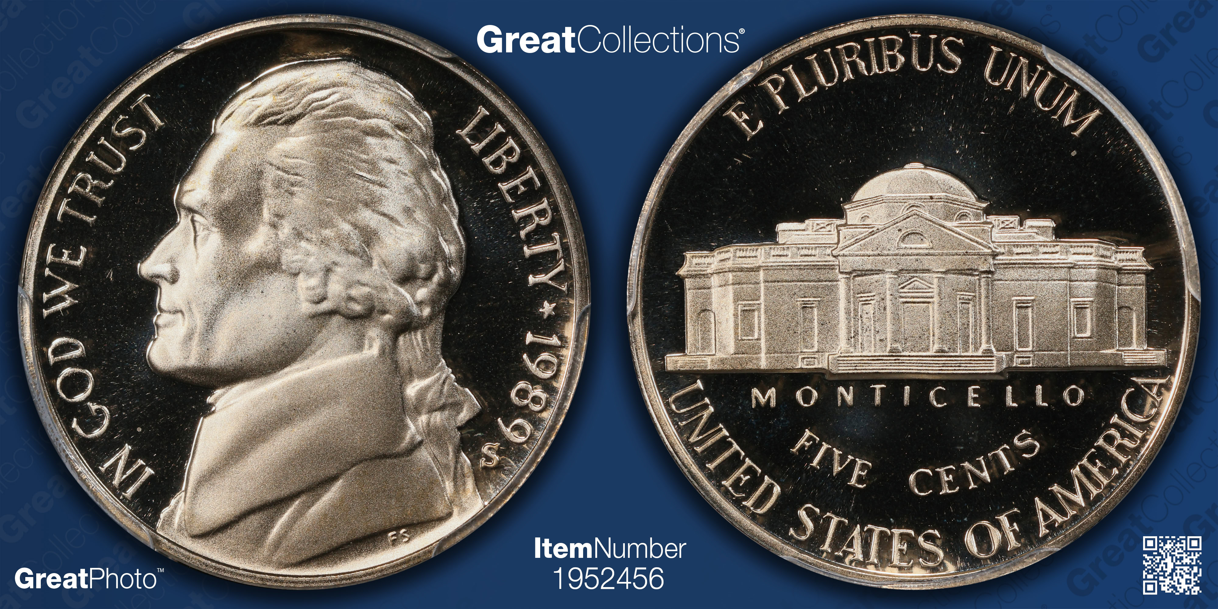 1989-S Jefferson Nickel PCGS Proof-70 DCAM (Item 1952456