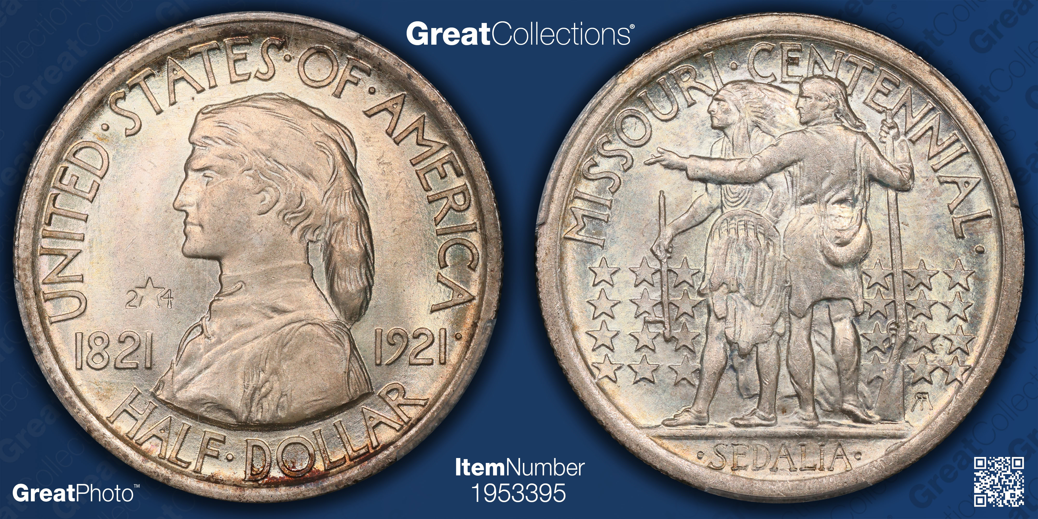 1921 Missouri Centennial Half Dollar 2x4 PCGS MS-66+ (CAC Green