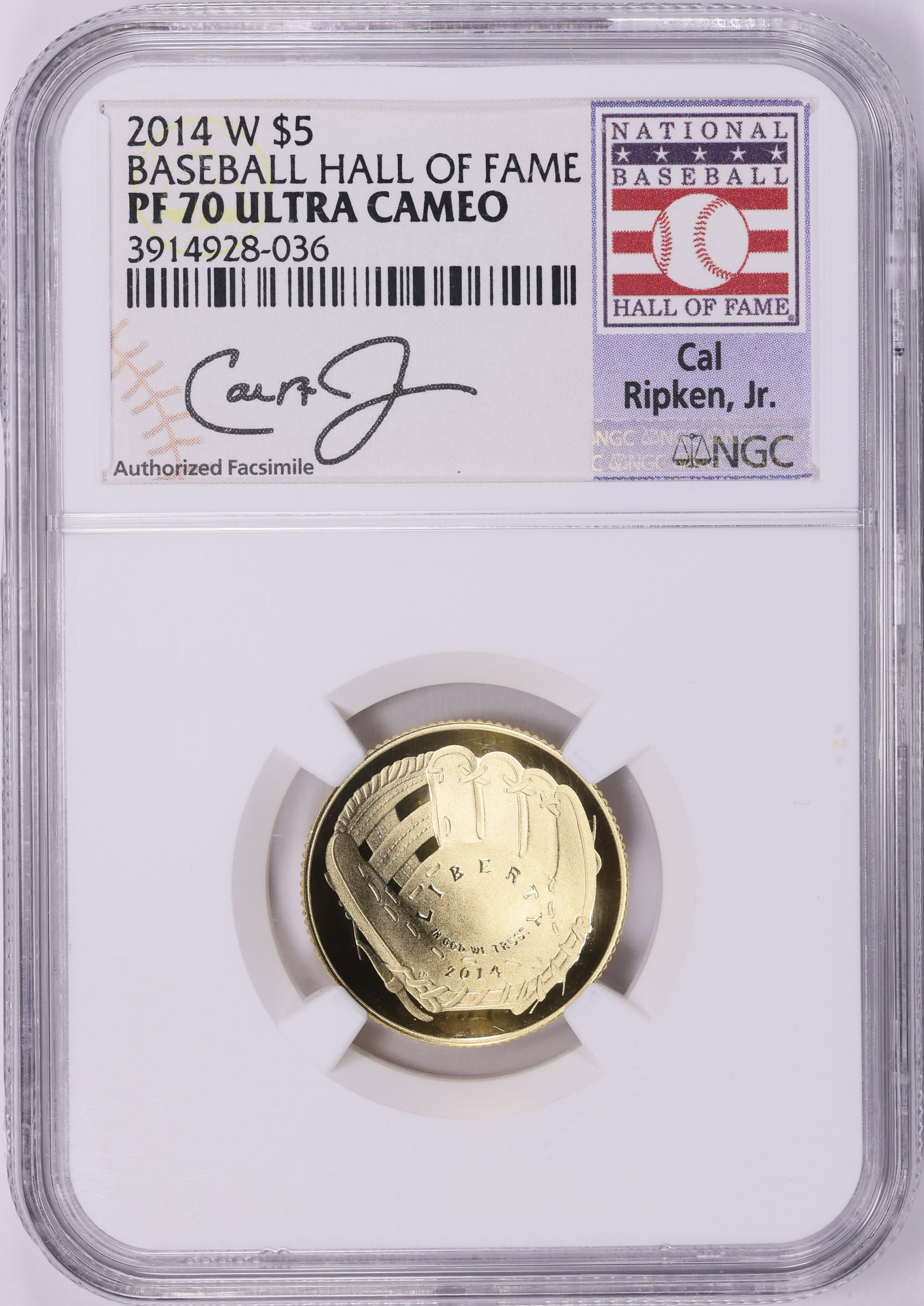 2014-W Baseball Hall of Fame Gold $5 NGC Proof-70 UC (Cal Ripken Jr ...