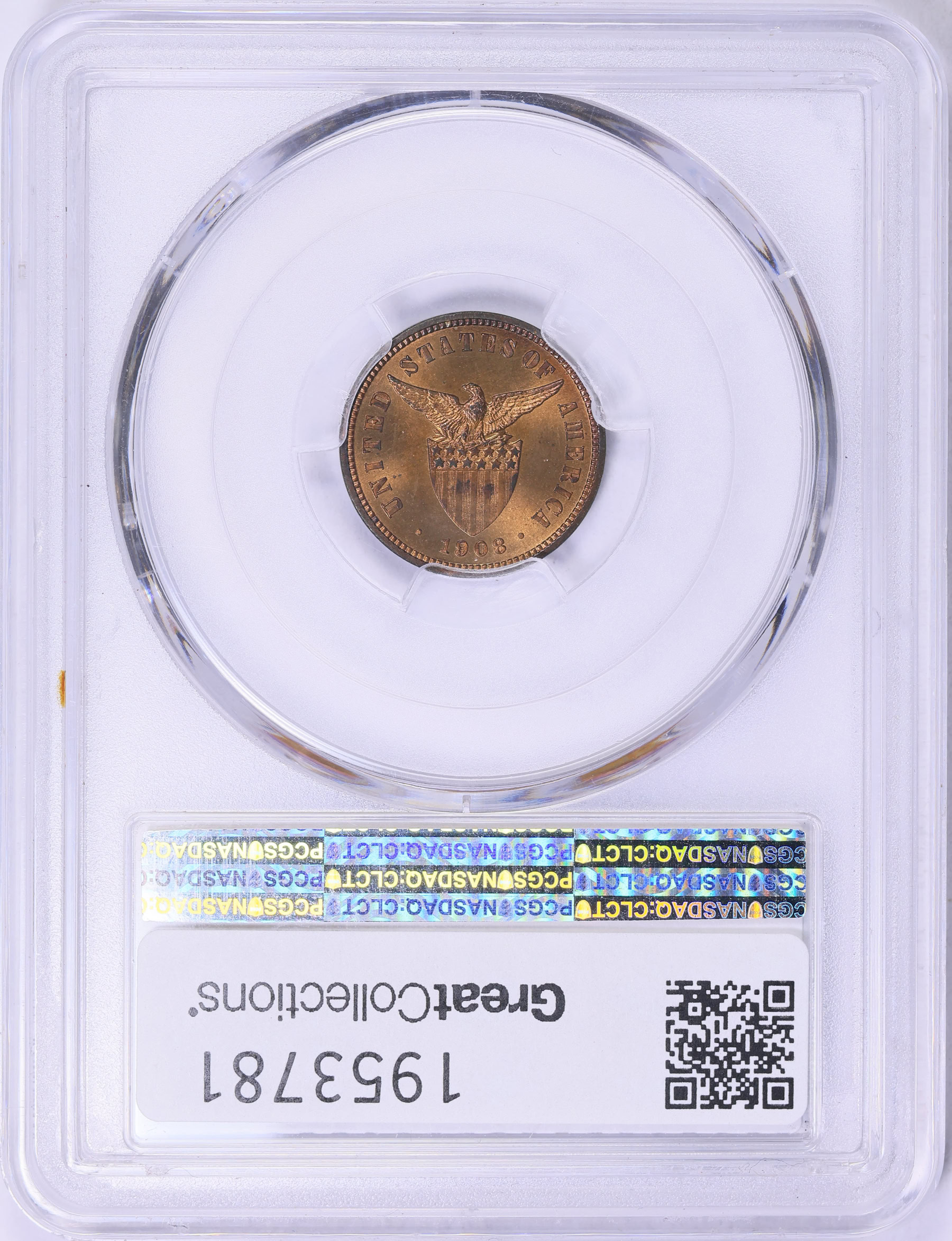 1908 U.S. Philippines Half Centavo PCGS Proof-64 RD (Item 1953781