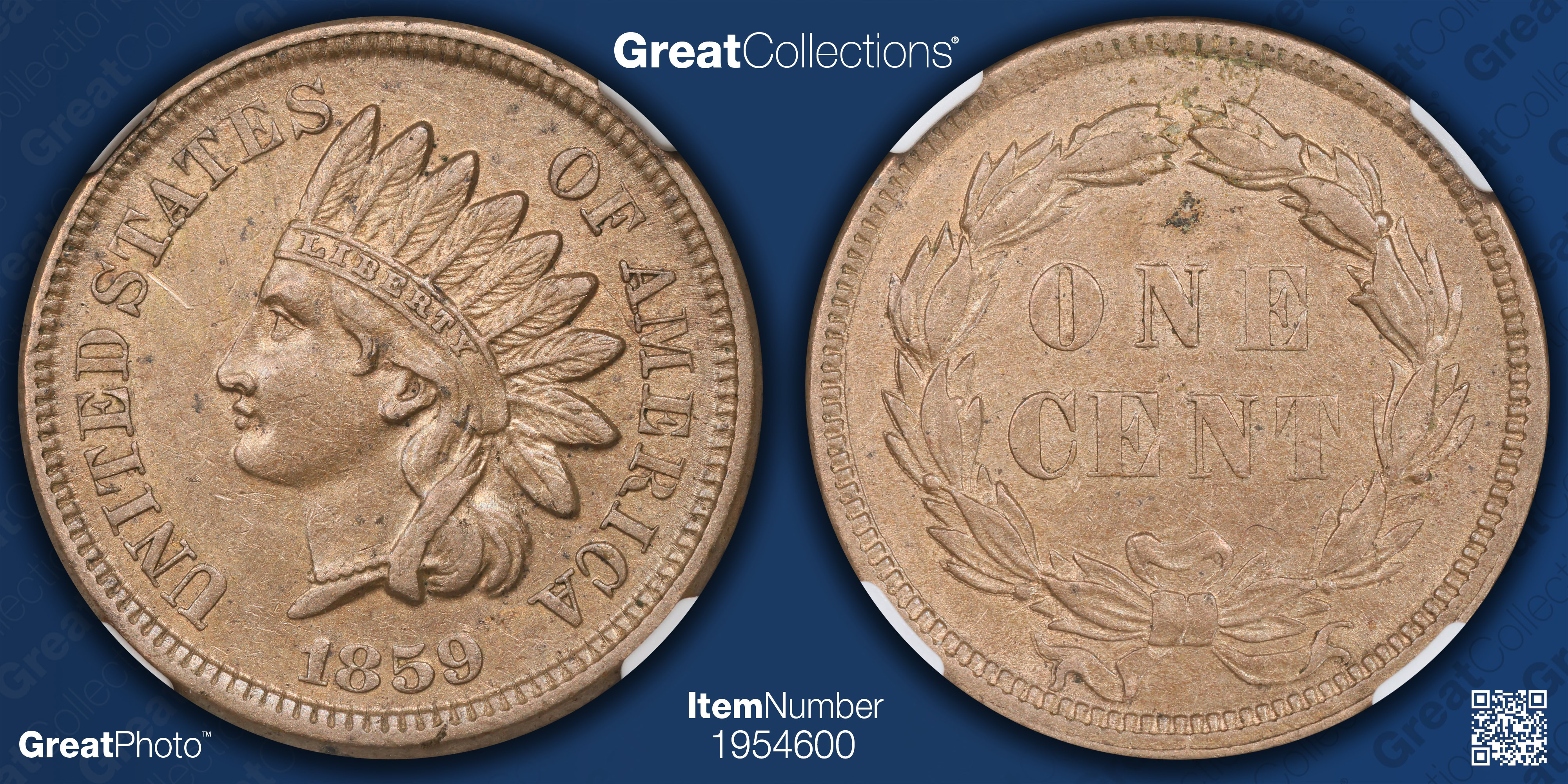 1859 Indian Cent NGC AU-58 (Item 1954600) | GreatCollections Coin Auctions