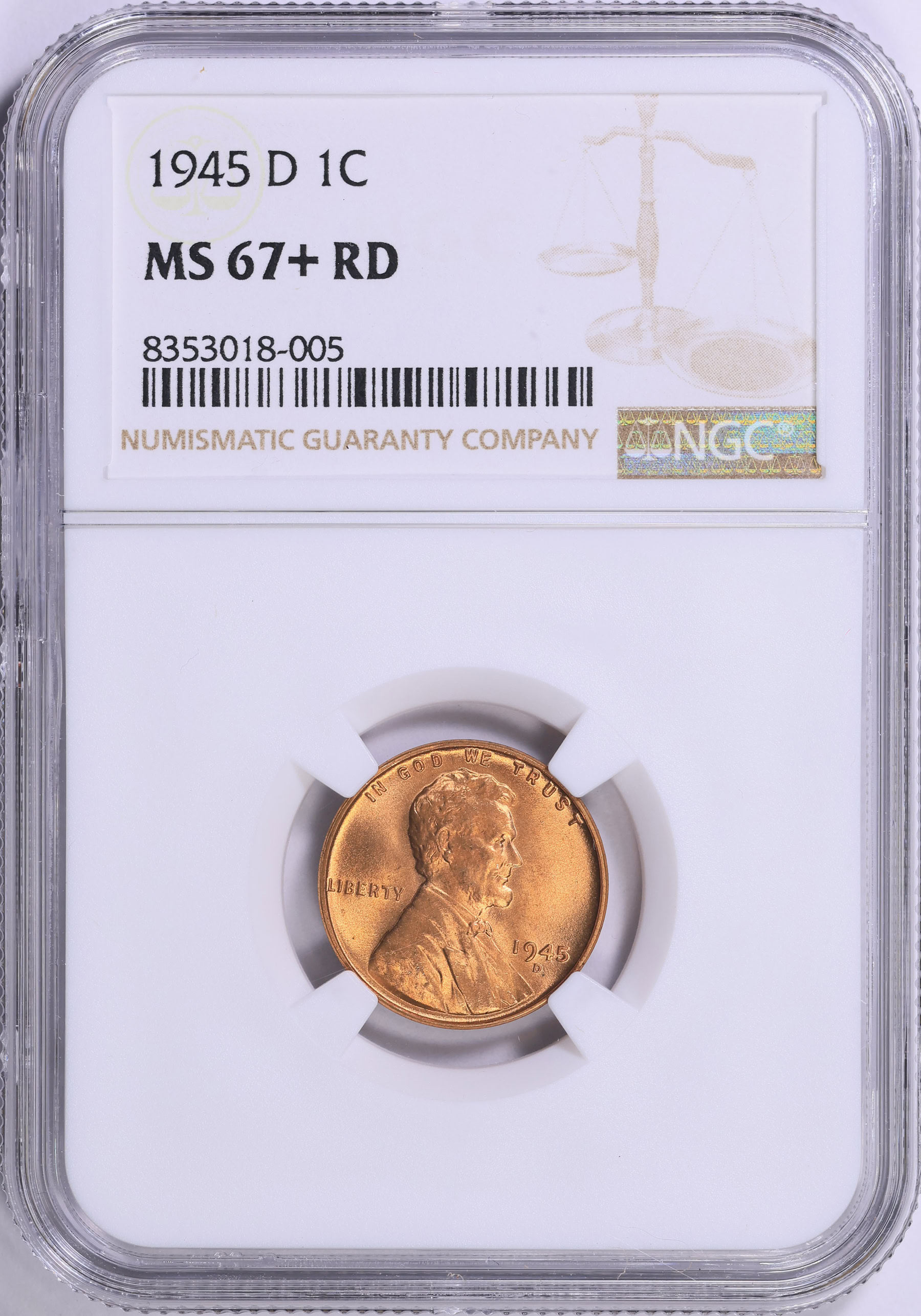 1945-D Lincoln Cent NGC MS-67+ RD (Item 1954661