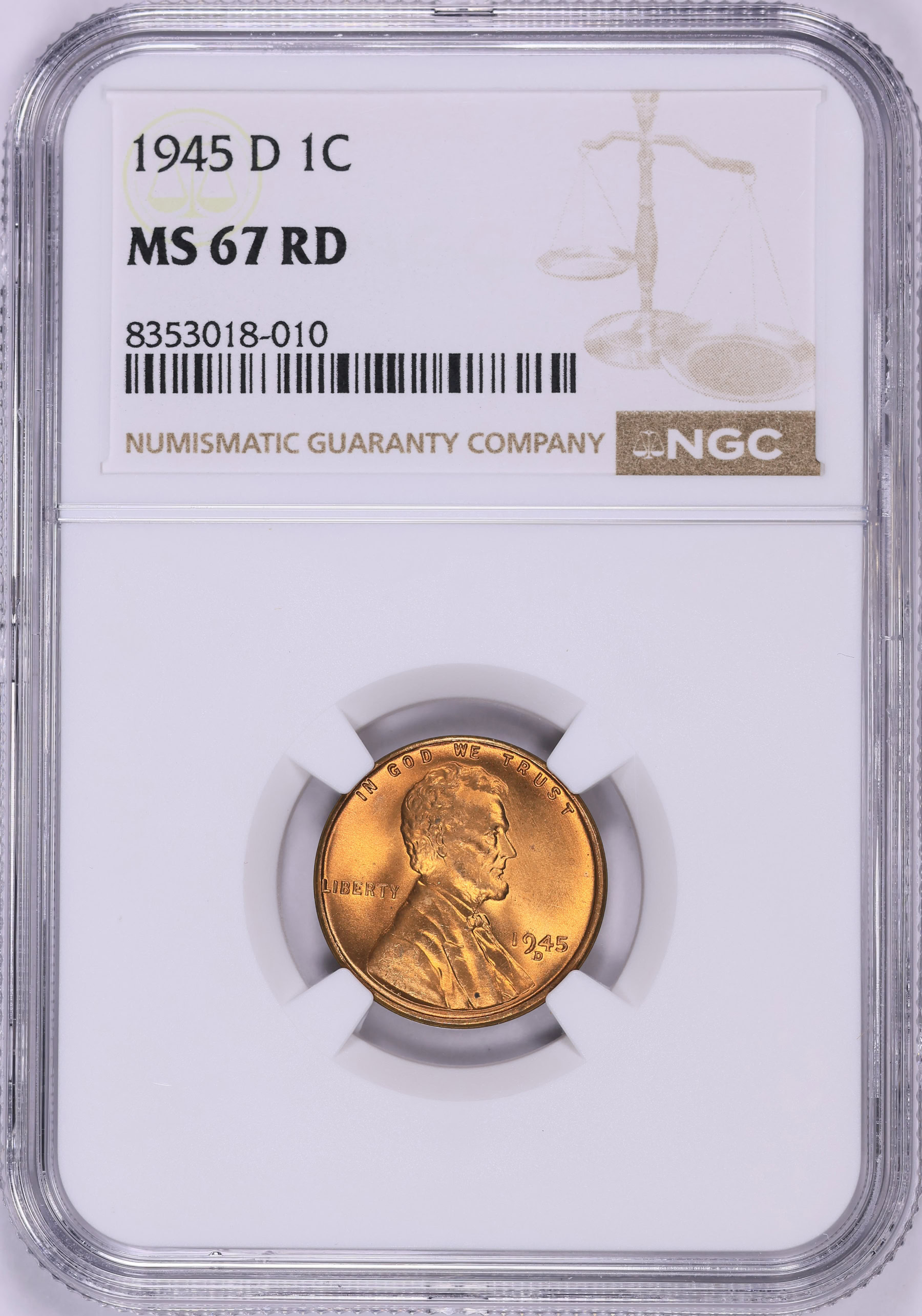 1945-D Lincoln Cent NGC MS-67 RD (Item 1954756) | GreatCollections