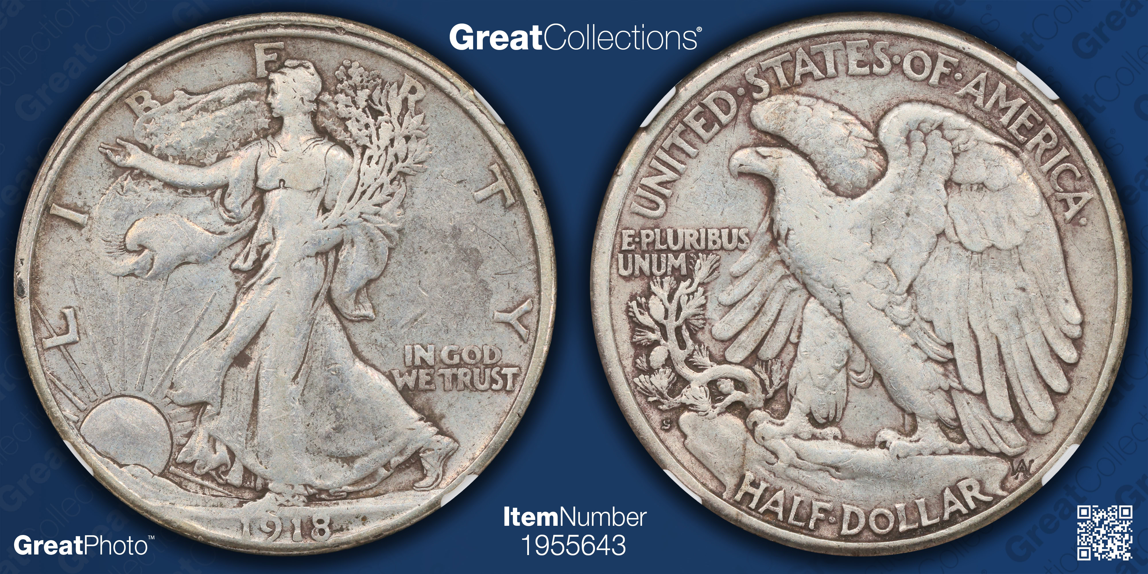 Mint Error 1918-S Walking Liberty Half Dollar Obverse Misaligned