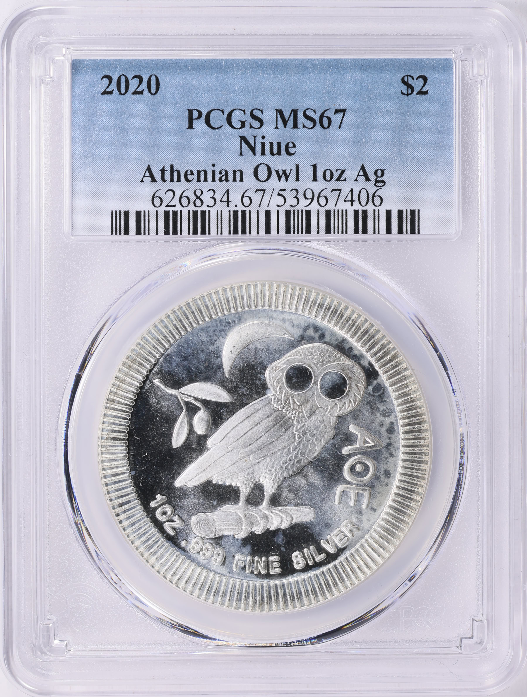 Niue 2020 Silver $2 Athenian Owl KM-1429.1 PCGS MS-67 (Item