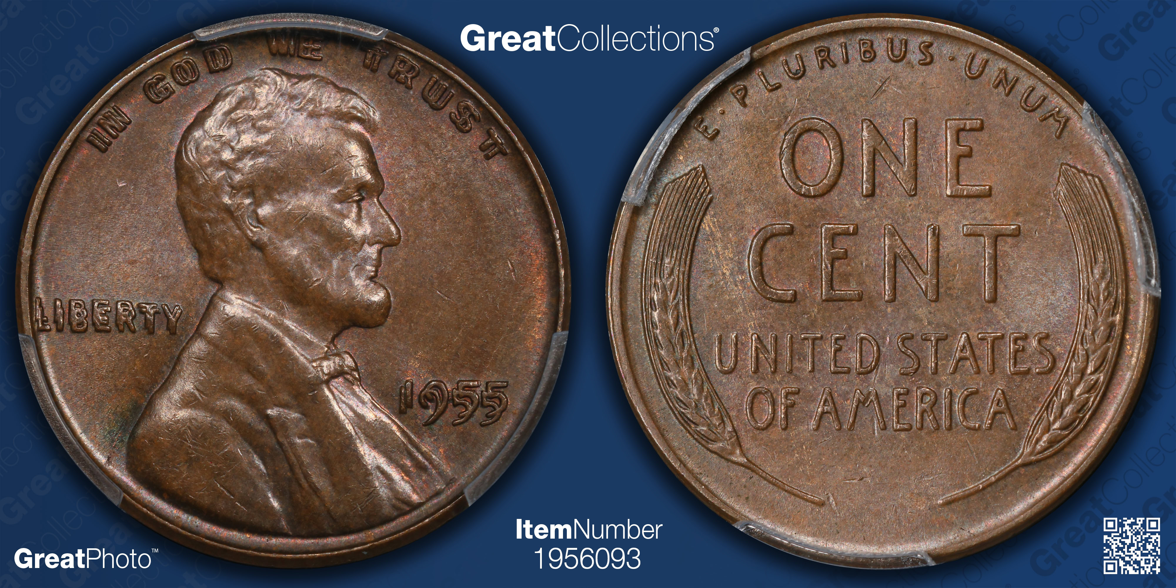 1955 Lincoln Cent Doubled Die Obverse PCGS MS-62 BN (CAC Green) (Item ...