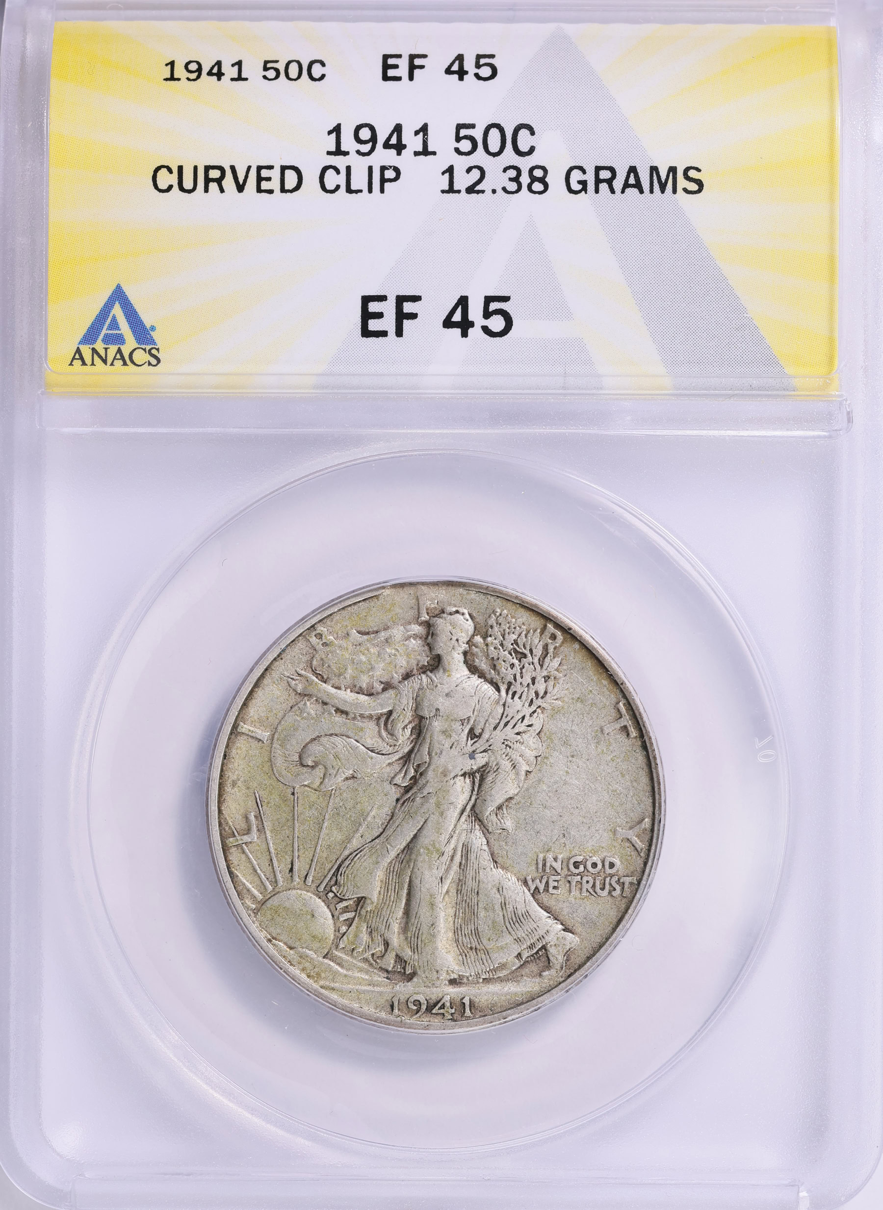 Mint Error 1941 Walking Liberty Half Dollar Curved Clip 12.38